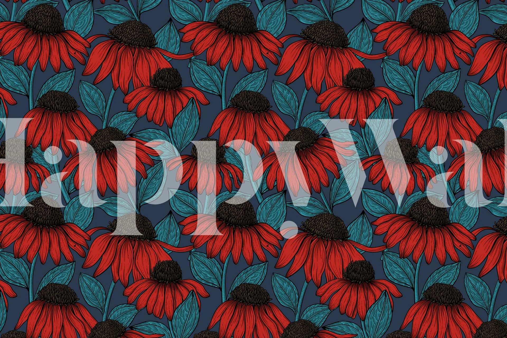 Red coneflowers Tapetdesign in einem Raum