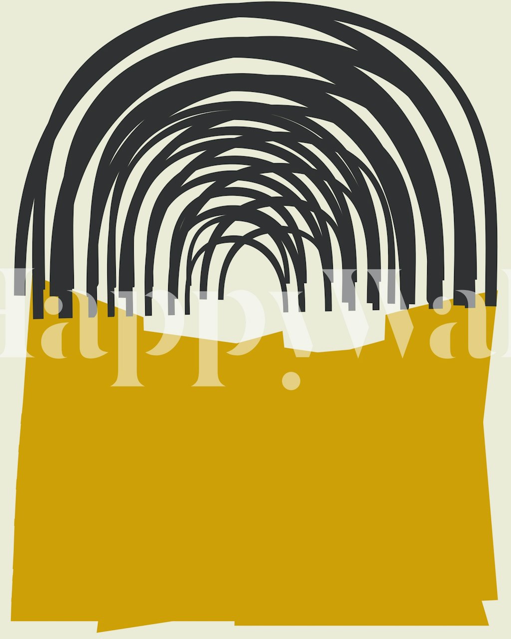 Abstract Summer Rainbow wall mural with black arches and golden landscape