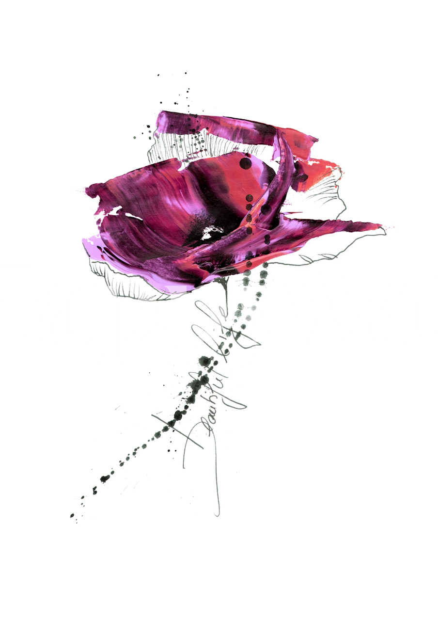 Abstract floral art wall mural with vivid pink tones and dynamic brushstrokes