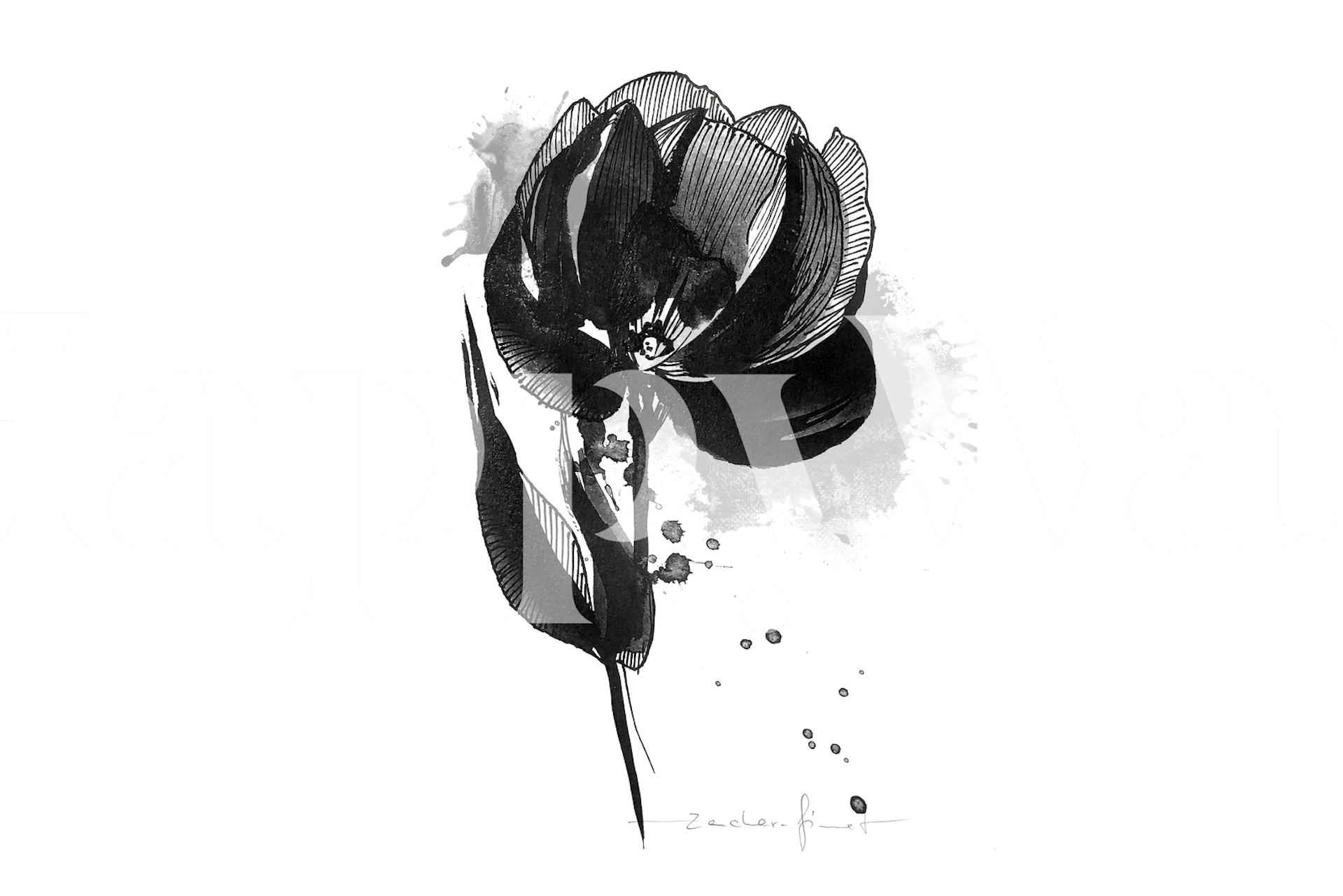 Black and white minimalist flower wall mural