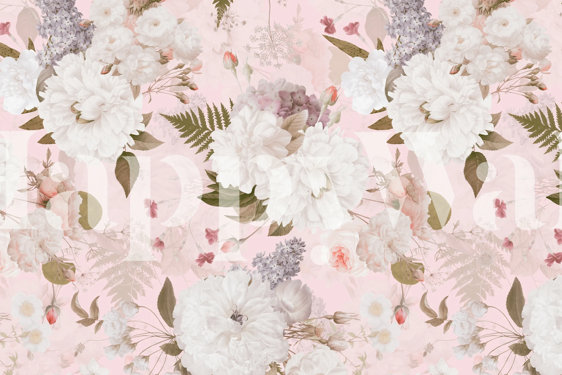 Blush Vintage Peony Garden tapet med mjukt rosa blommor och guldaccenter