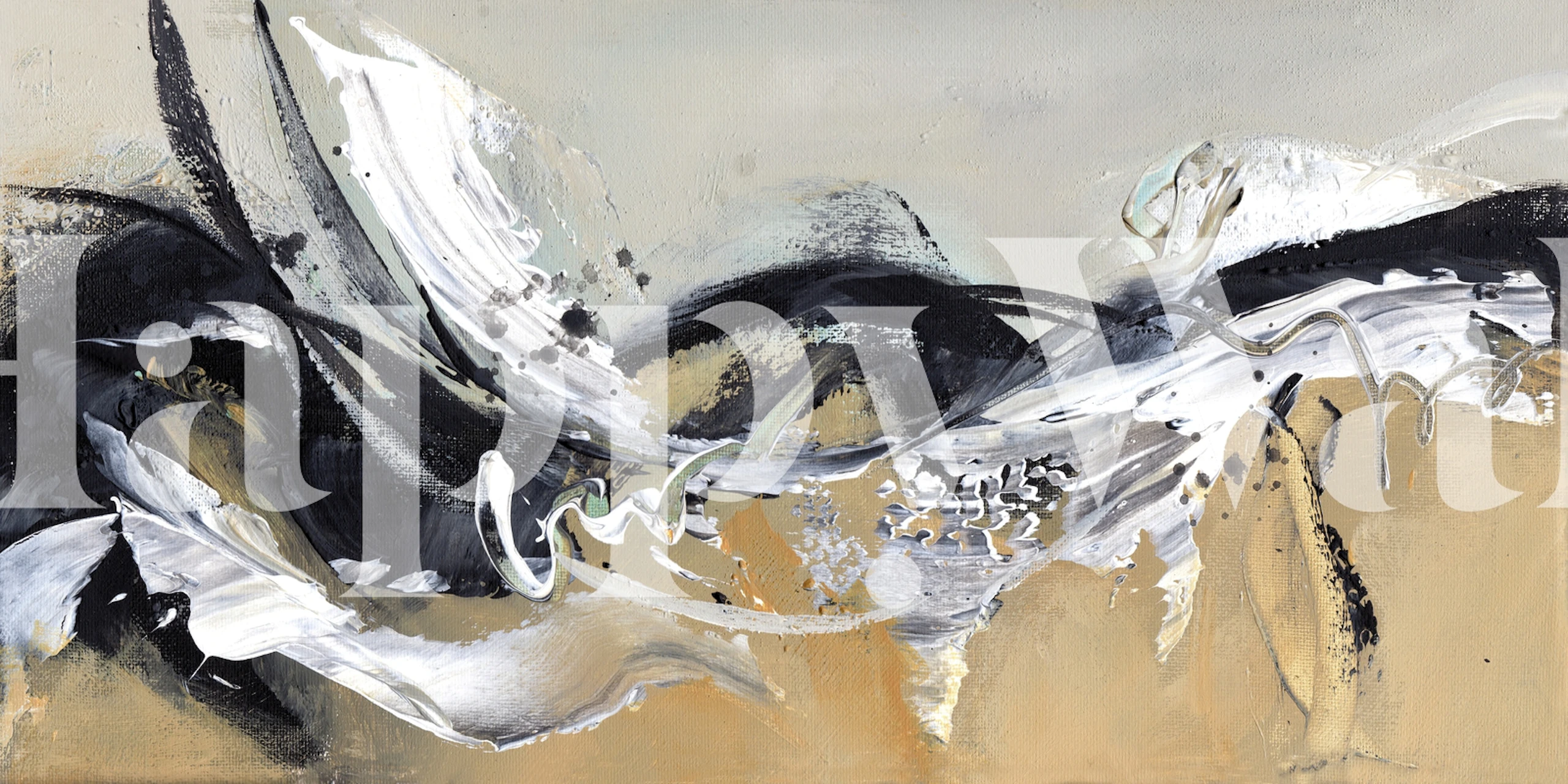 Black and white abstract wallpaper with flowing brush strokes