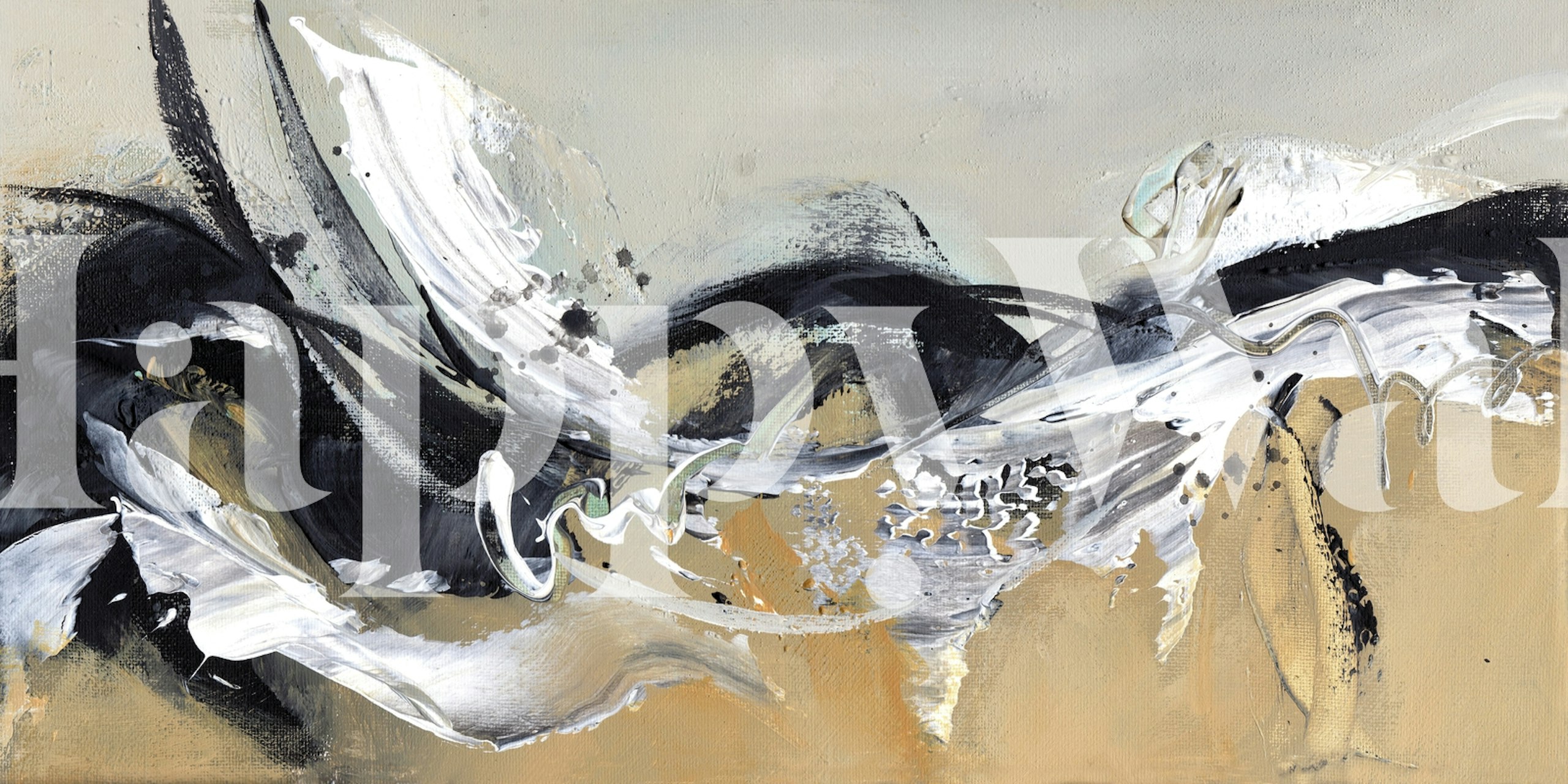 Black and white abstract wallpaper with flowing brush strokes