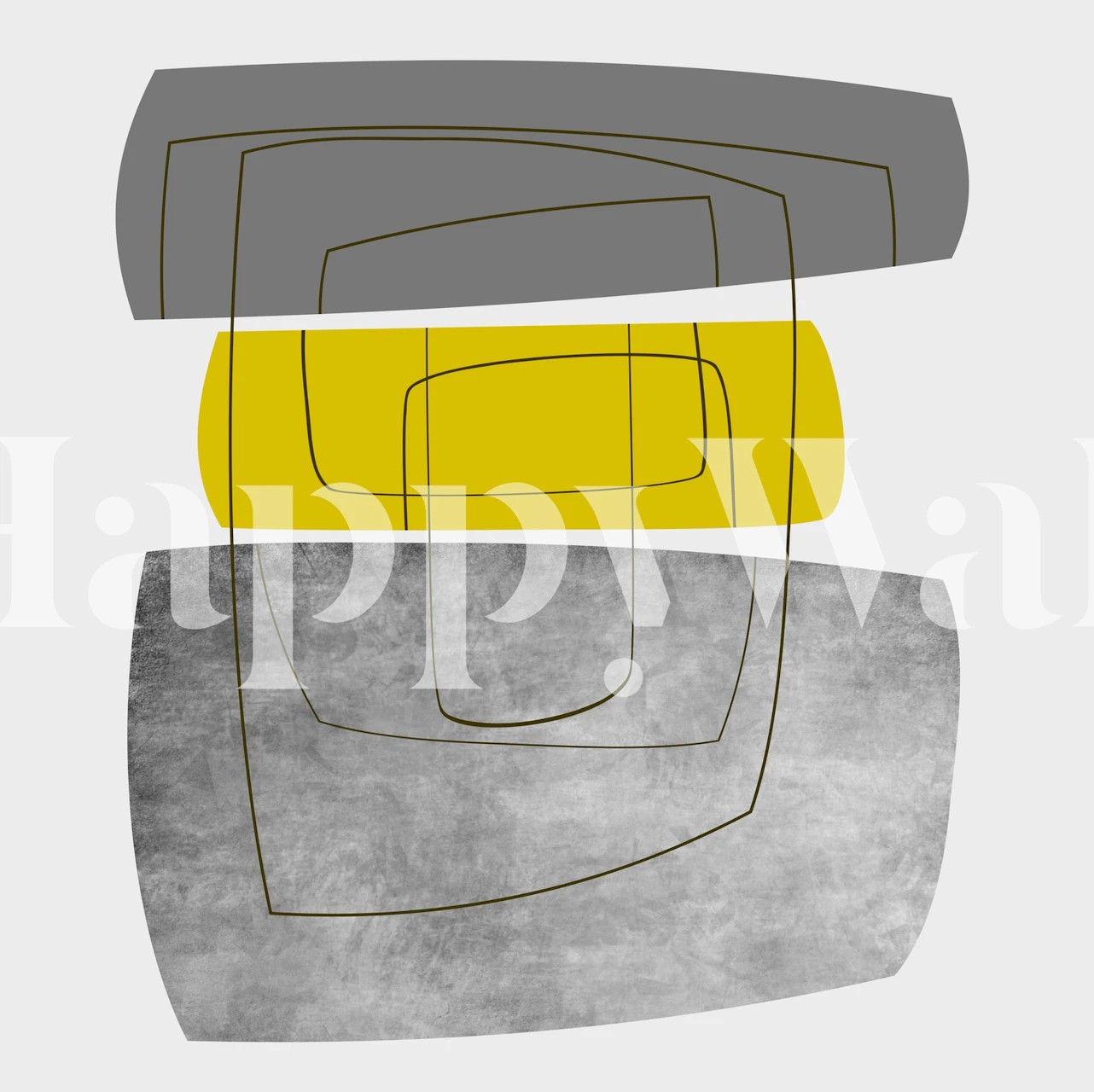 Geometric abstract design featuring grey, yellow, and black shapes wallpaper