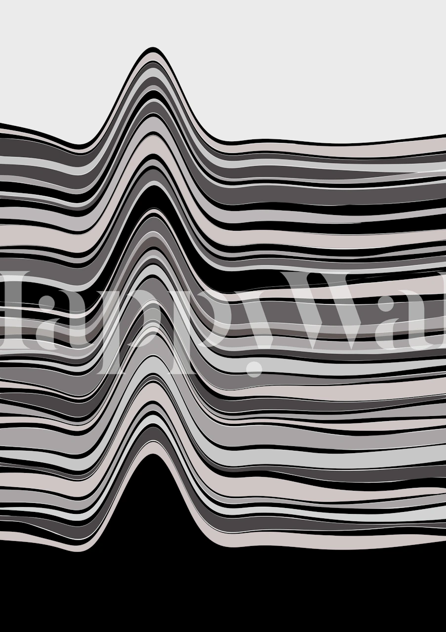 Abstract grey ripples wall mural with wavy lines design