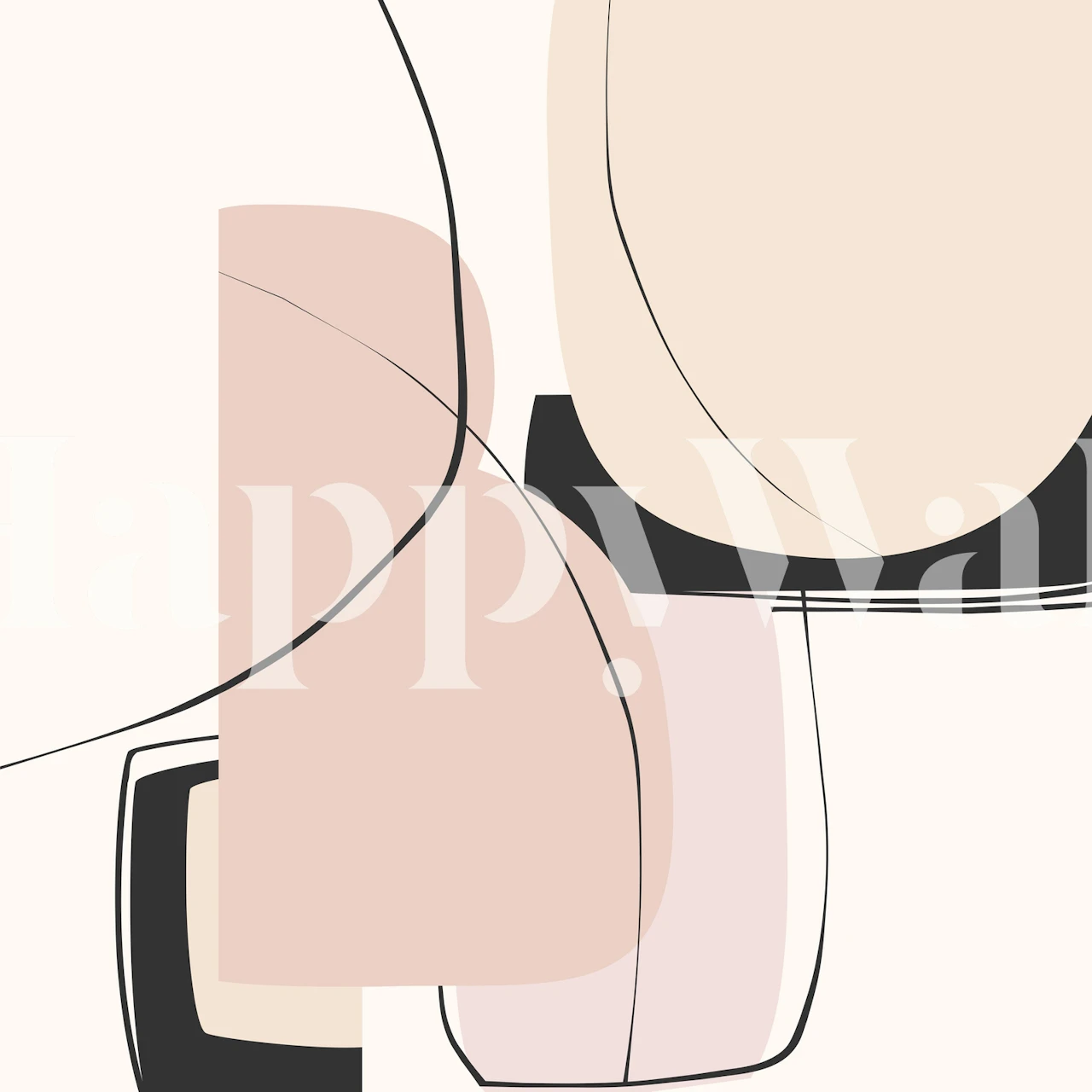 Rounded Pieces abstract wall mural with beige and blush tones