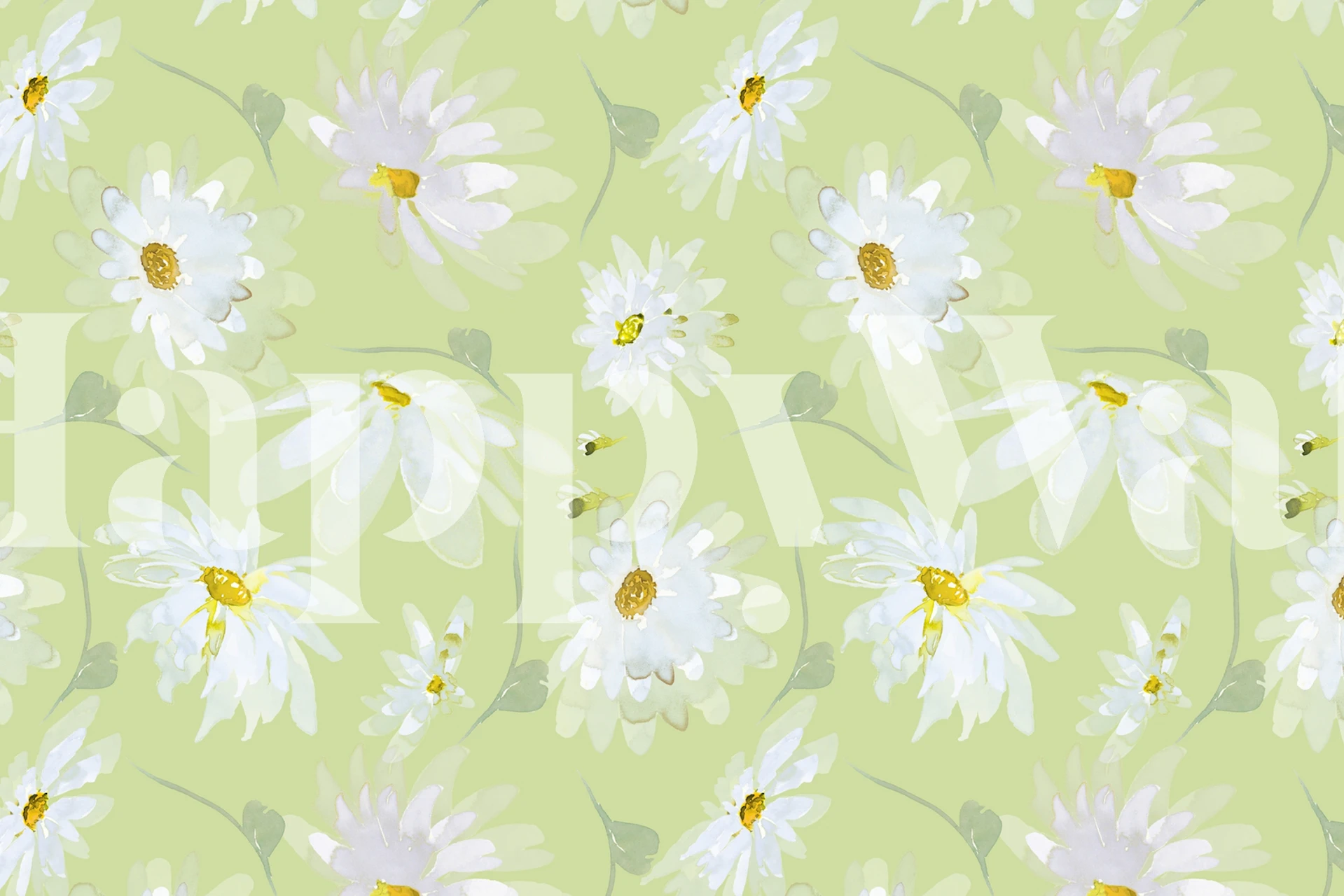Design de papel de parede Daisy Meadow verde claro