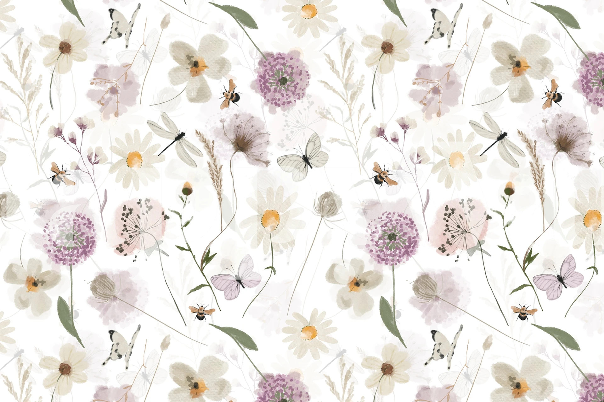 Papel de parede Soft Spring Flowers Meadow em um cômodo