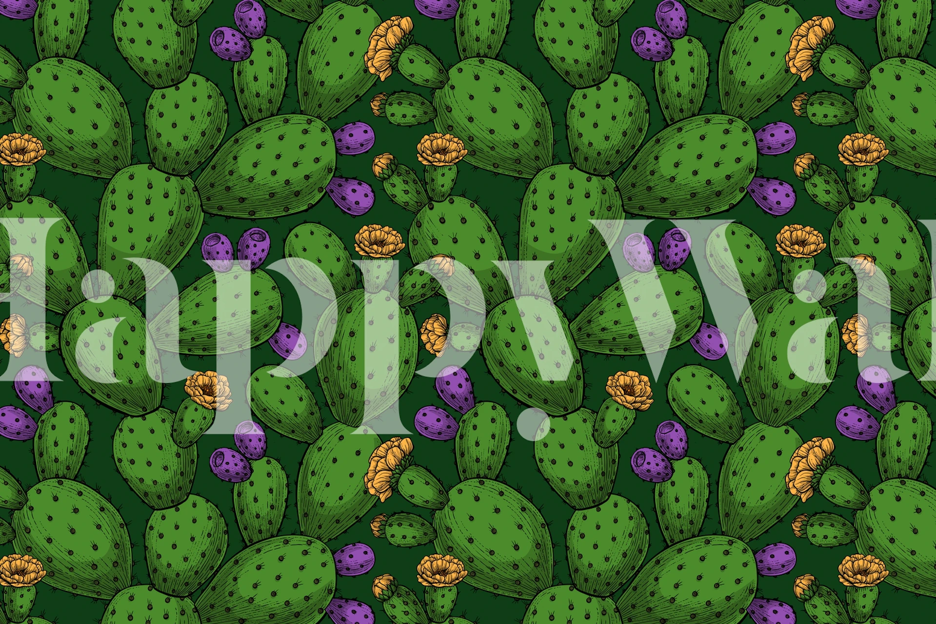 Cactus leaves and purple fruits on green background wallpaper