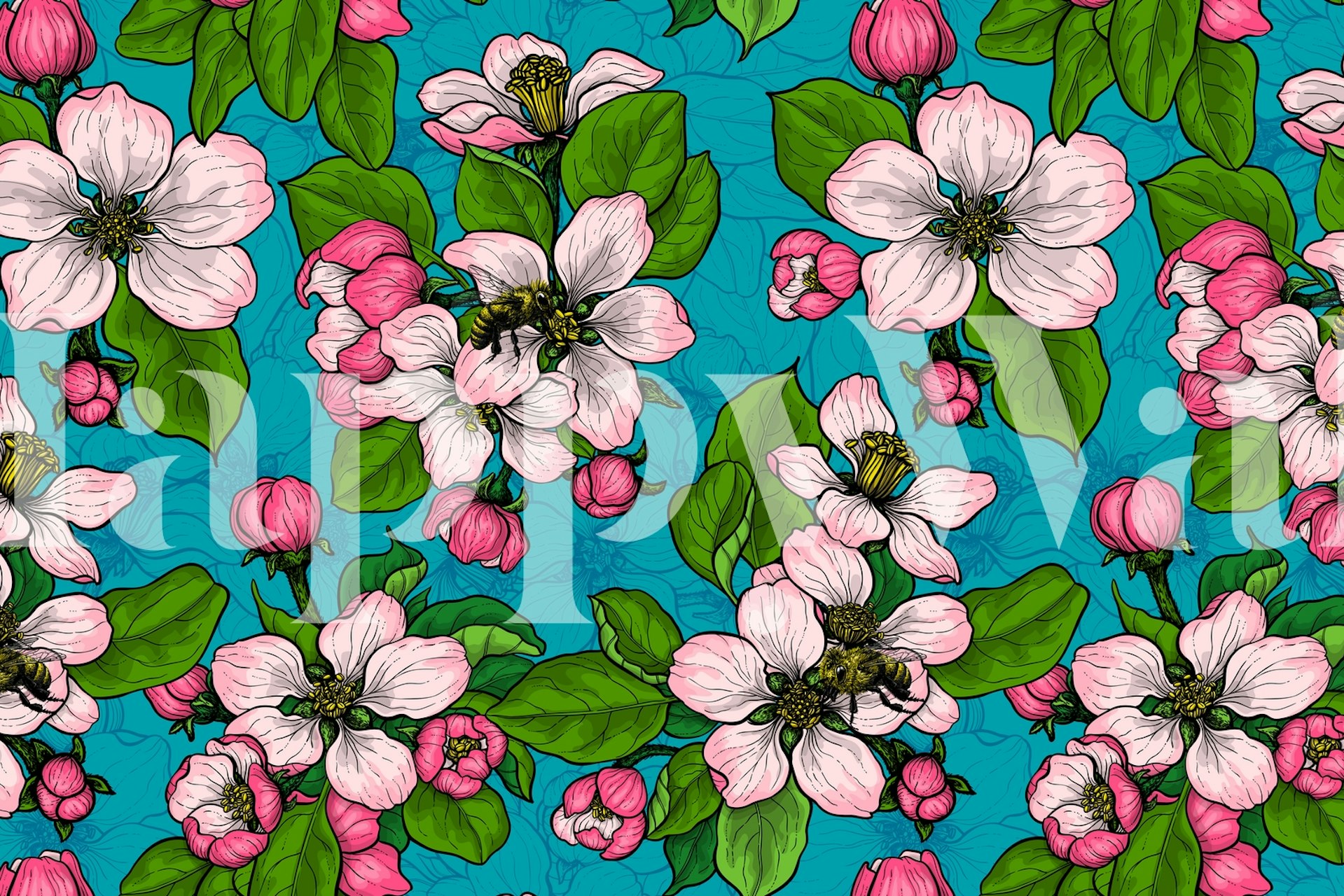 Apple blossom 3 behangontwerp in een kamer