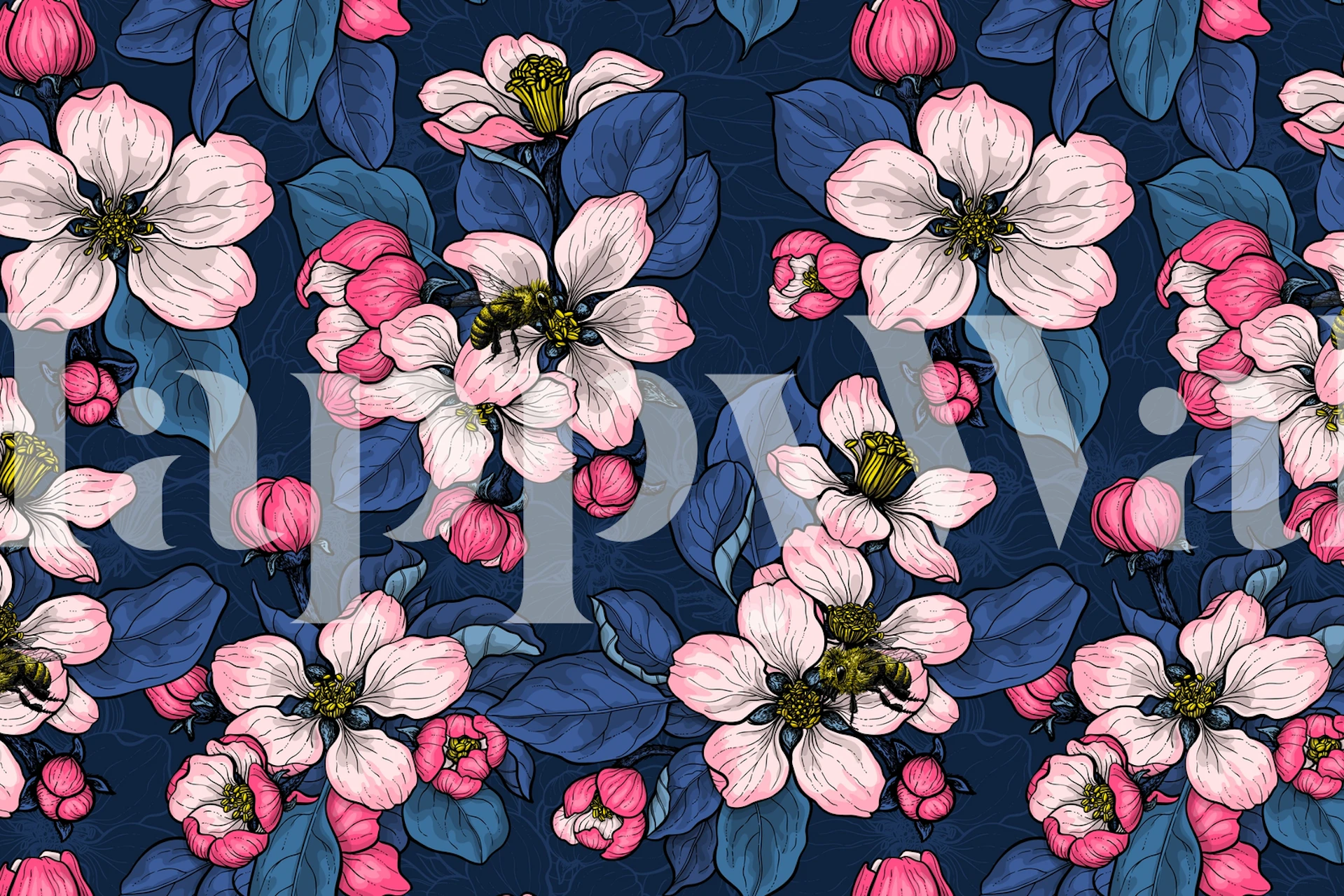 Apple blossom 5 floral wallpaper in a room