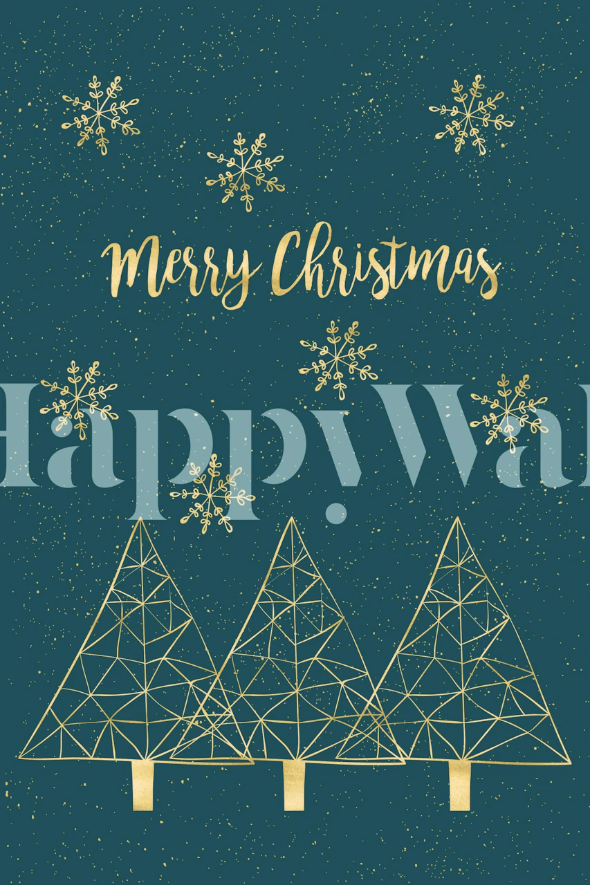 Merry Christmas Teal Gold wallpaper design