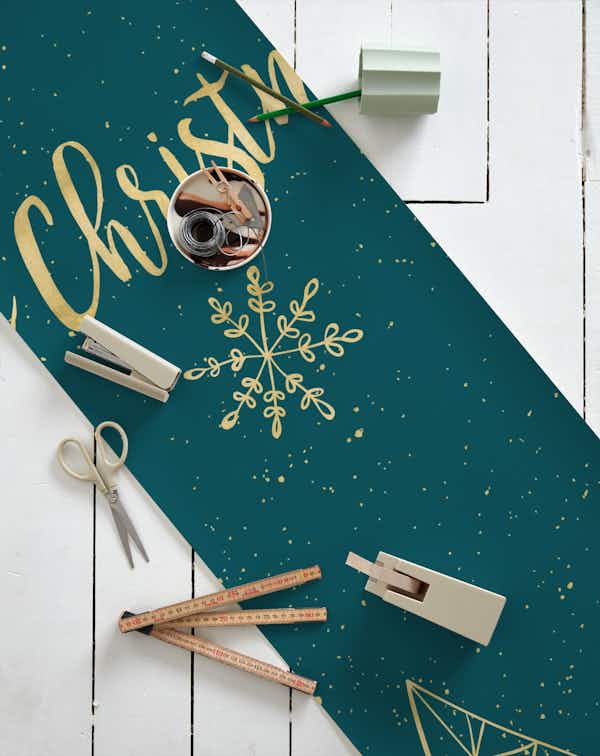 Merry Christmas Teal Gold wallpaper roll