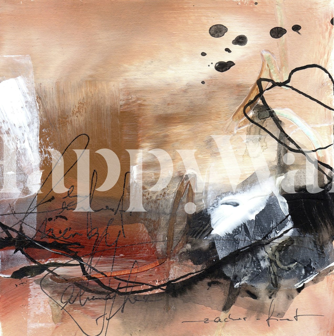Abstract art wallpaper featuring brown, black, and white elements