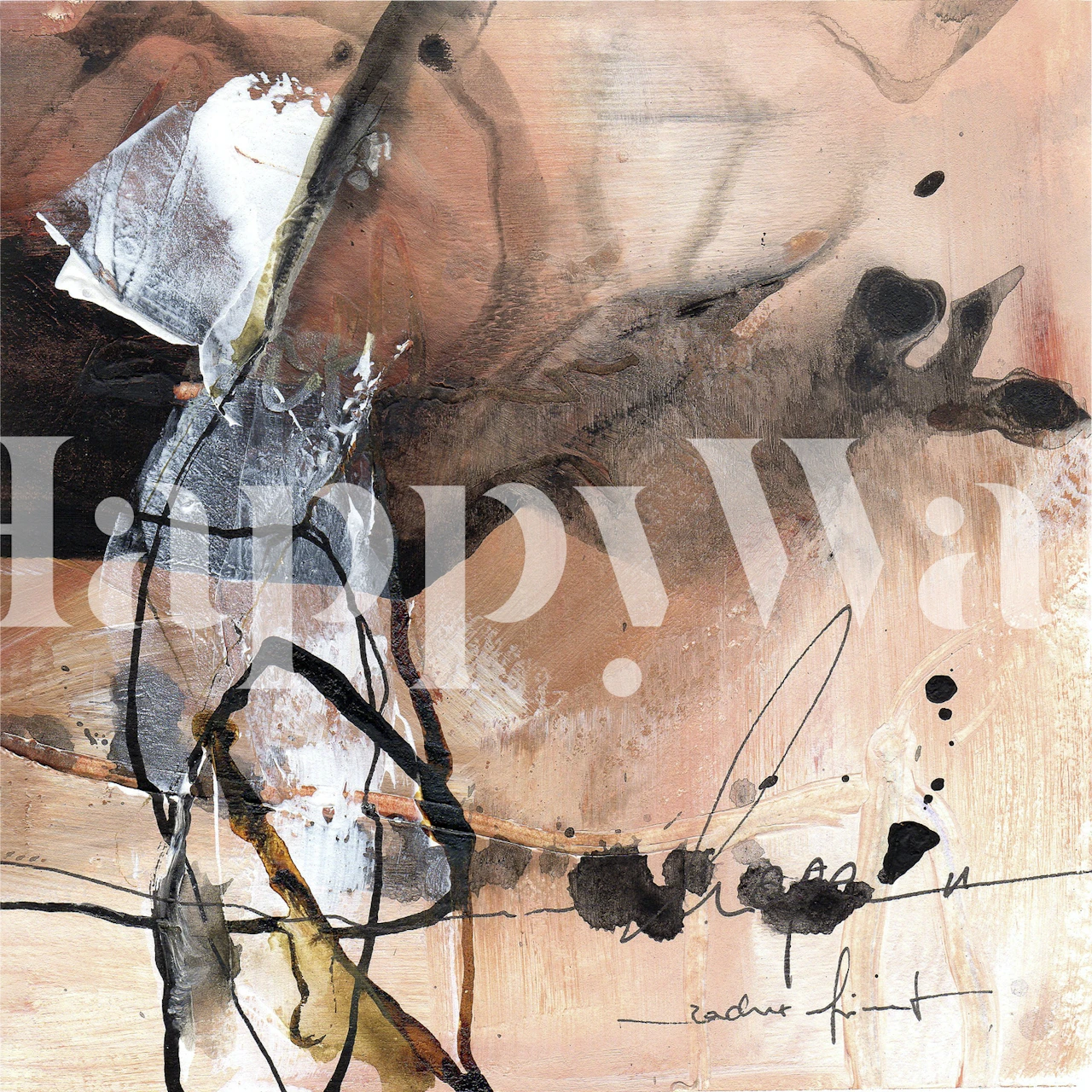 Abstract beige and black wallpaper with dynamic shapes