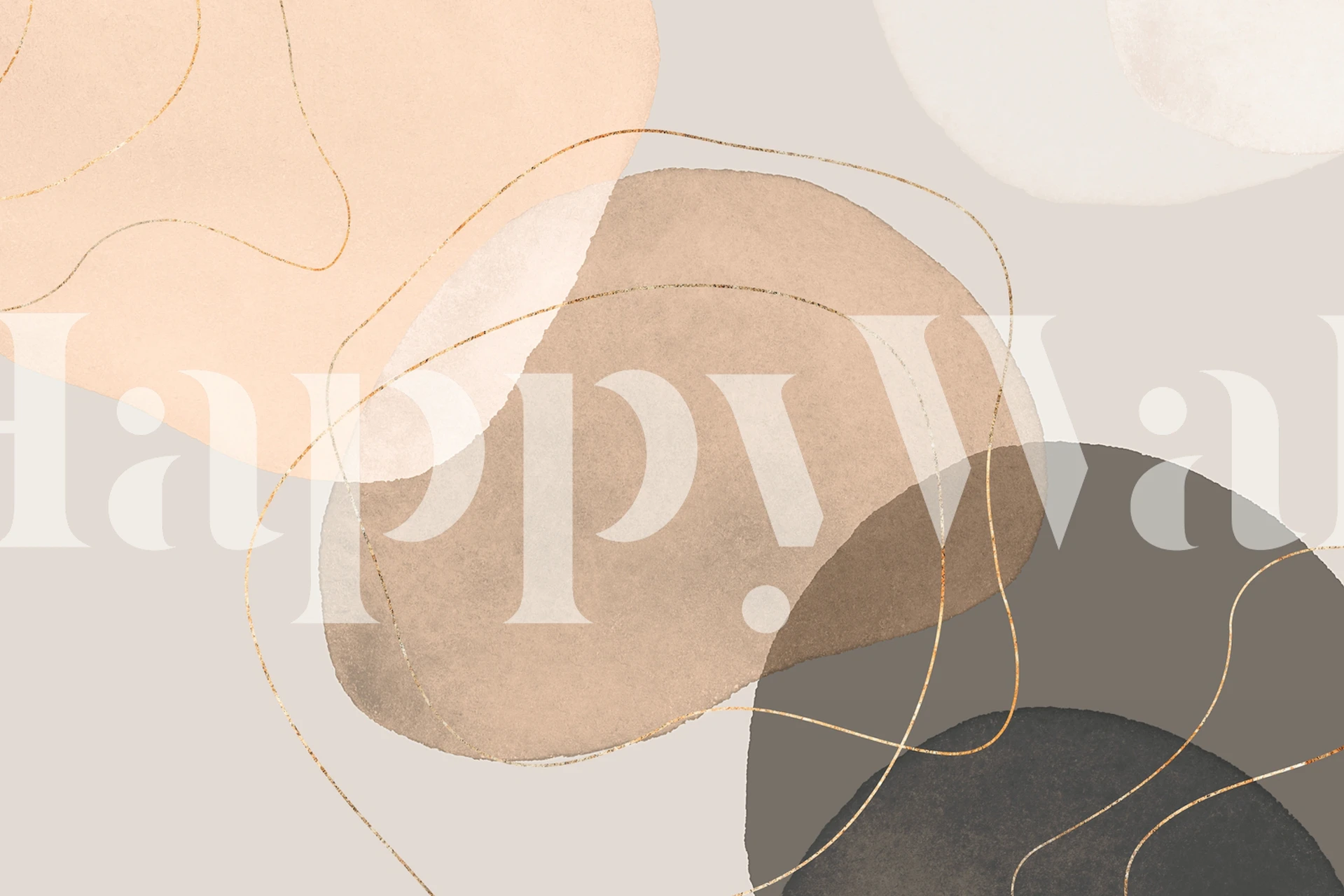 Abstract shapes in earthy tones of beige, taupe, and gray; modern wallpaper