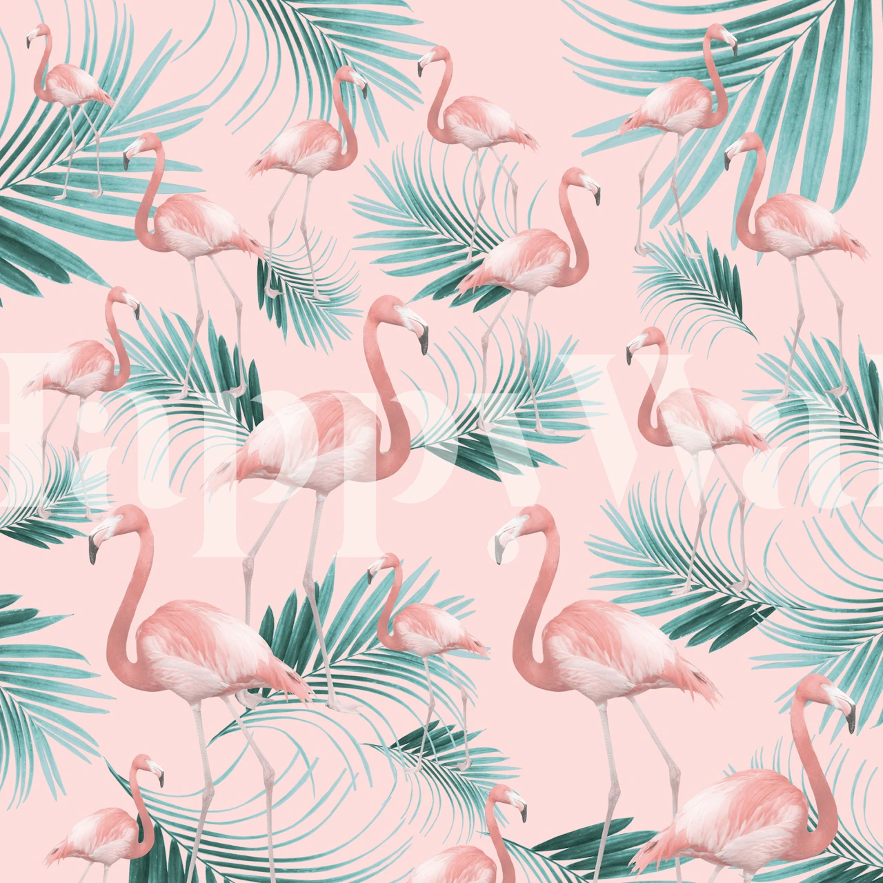 Blush Flamingo Palm Vibes 1 behang in een kamer