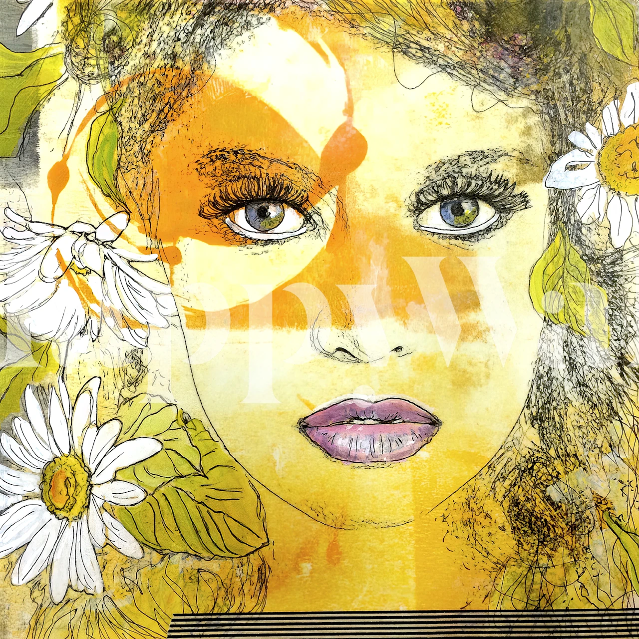 Yellow Flower Girl wallpaper design in a room