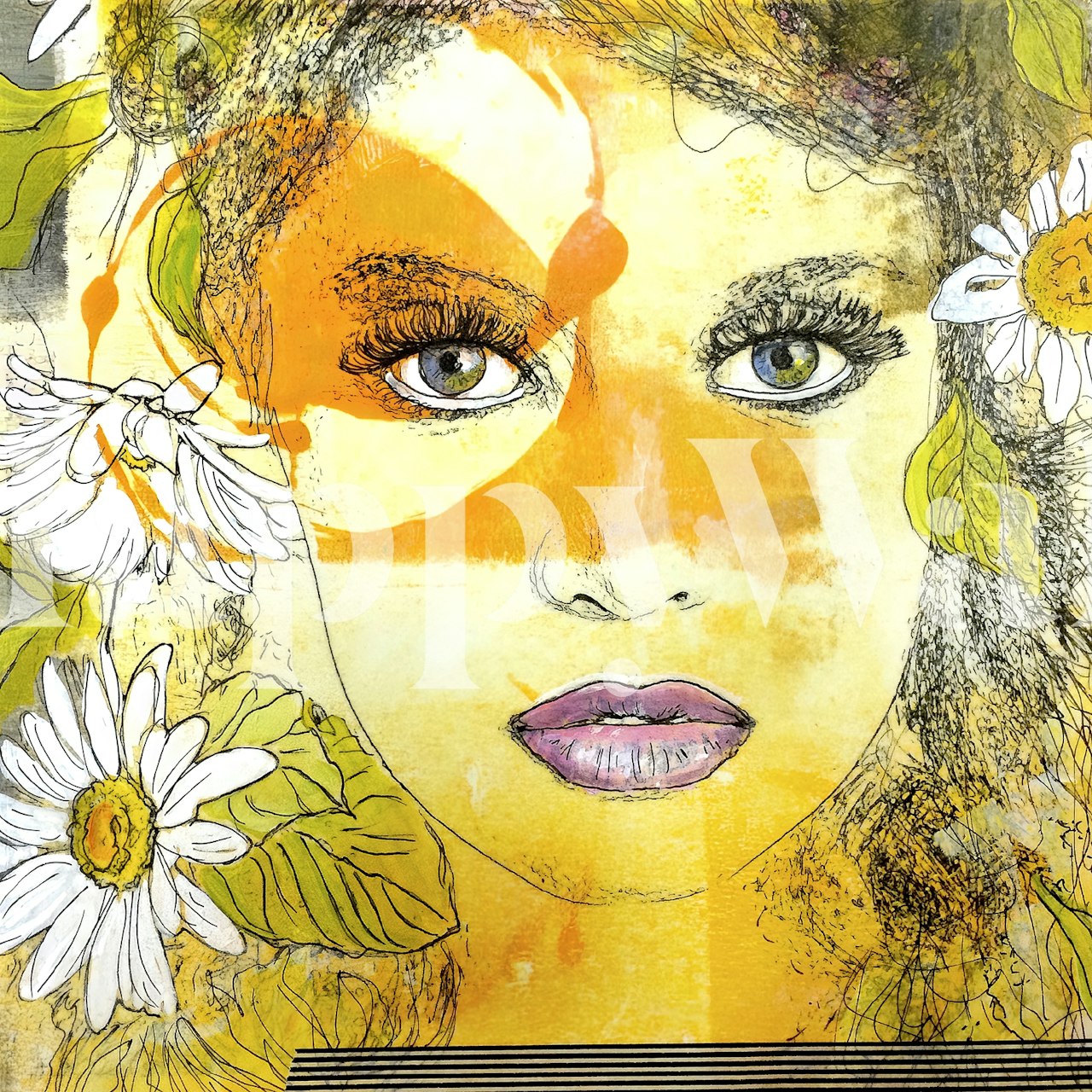 Yellow Flower Girl Tapetdesign in einem Raum