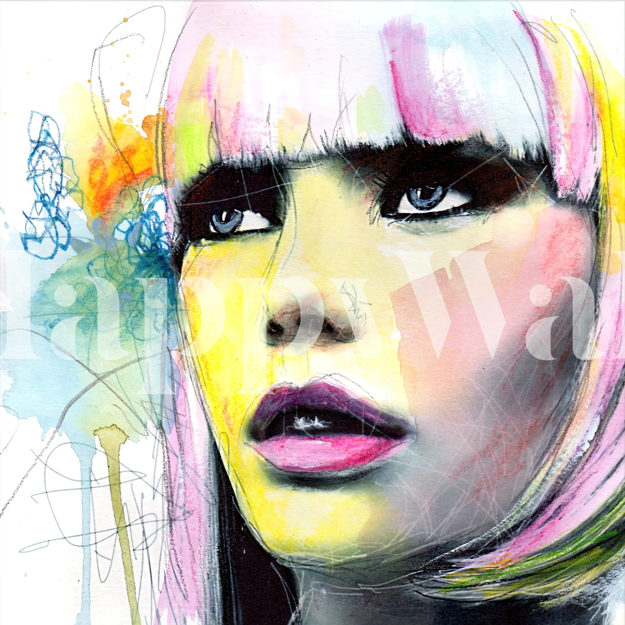 Vibrant female portrait wallpaper design