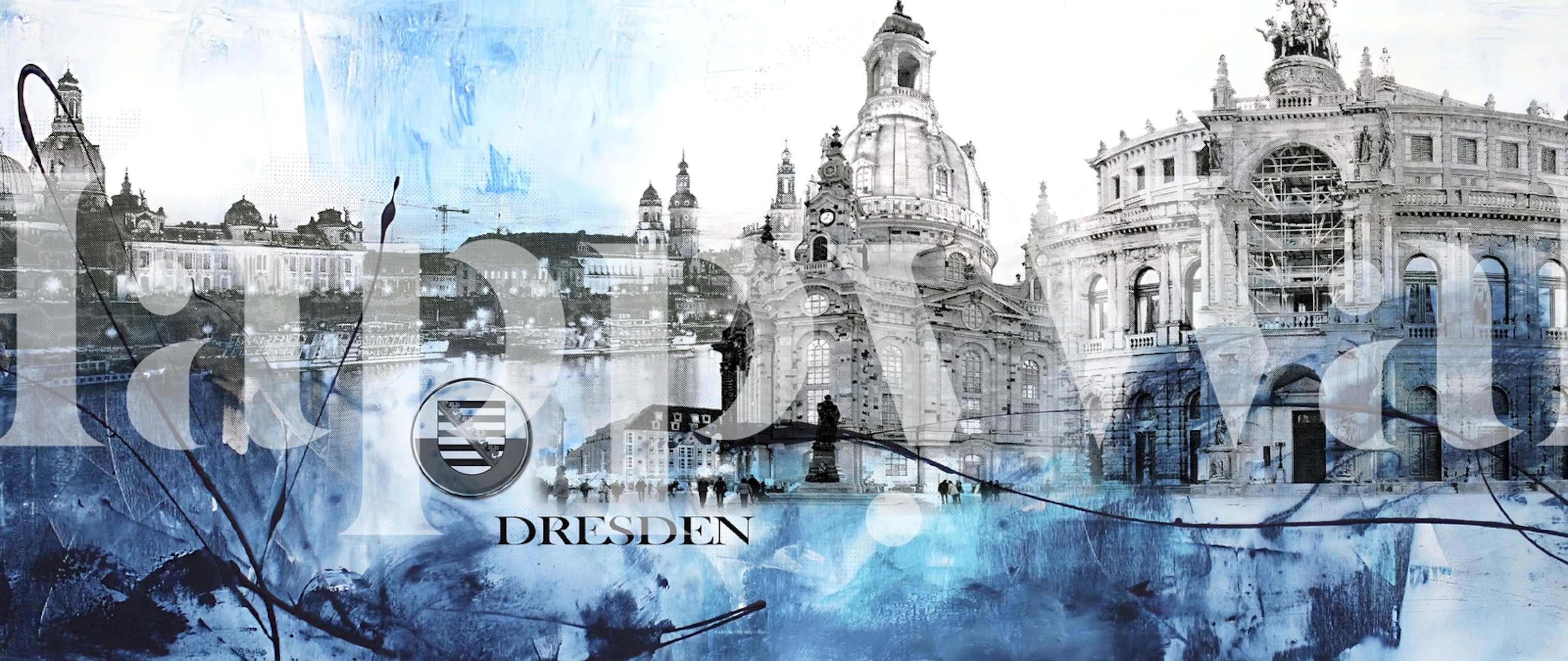 Dresden cityscape with blue abstract elements wallpaper
