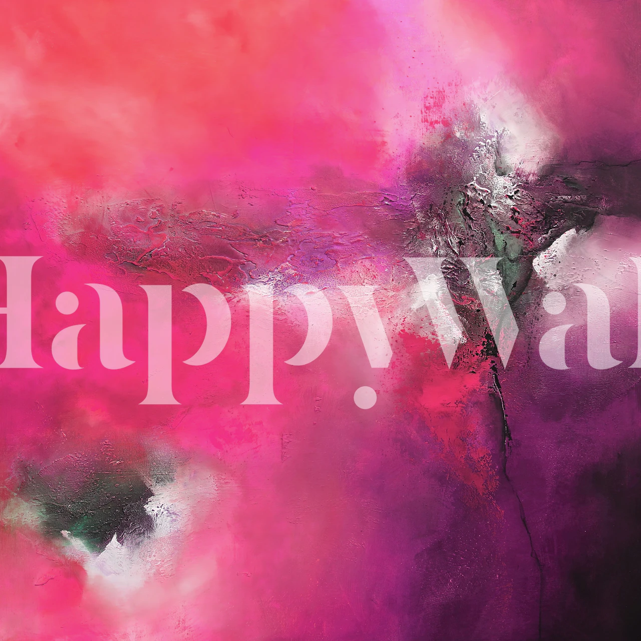 Abstraktes Wandbild mit leuchtenden Rosa- und Grautönen, das an ausdrucksstarke Kunst erinnert