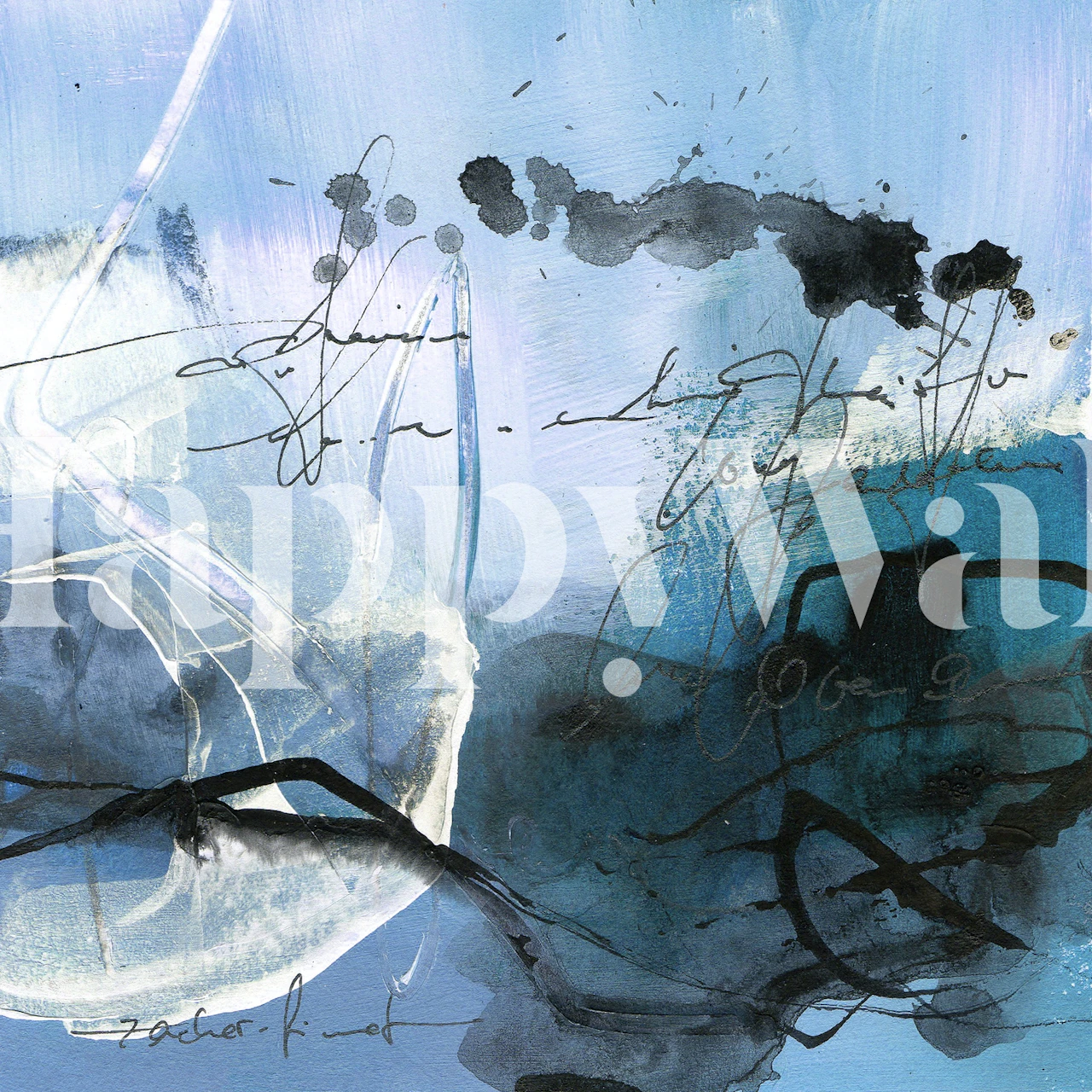 Blue abstract wallpaper with brush strokes and black lines