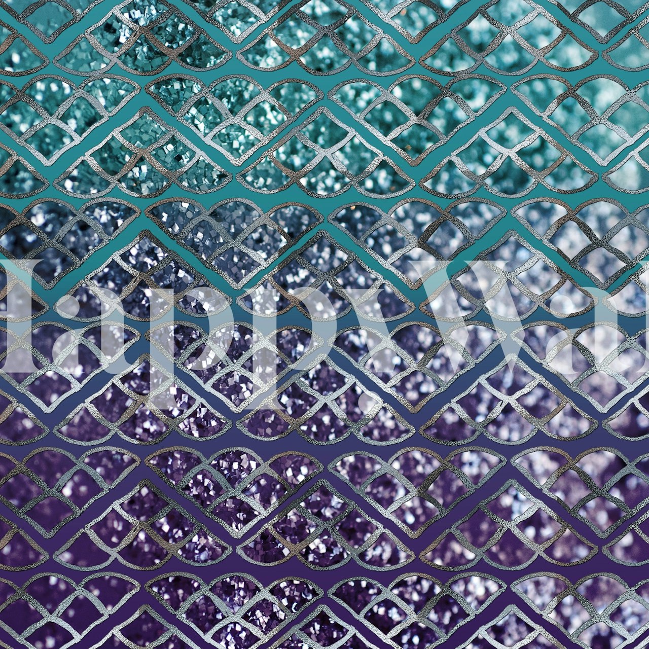 Purple Aqua Mermaid Scales wallpaper in a room