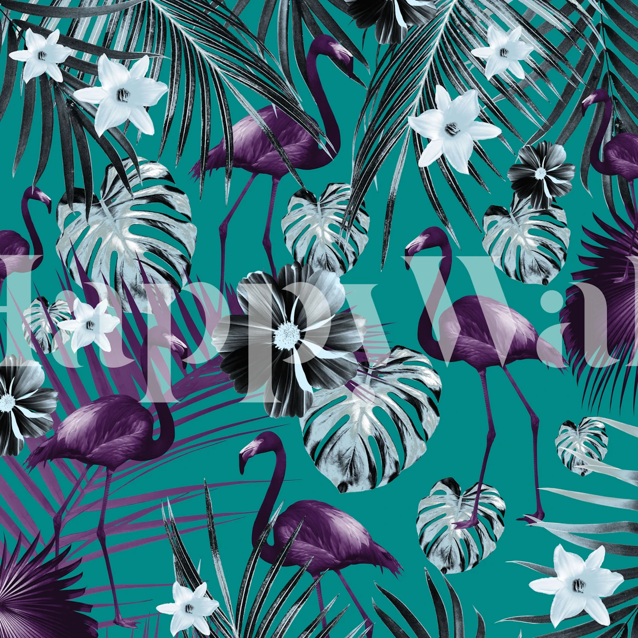Tropical Flamingo Jungle wallpaper in a room