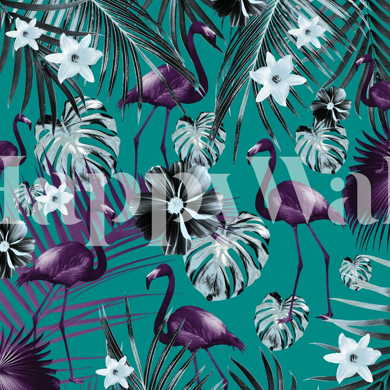 Tropical Flamingo Jungle wallpaper in a room