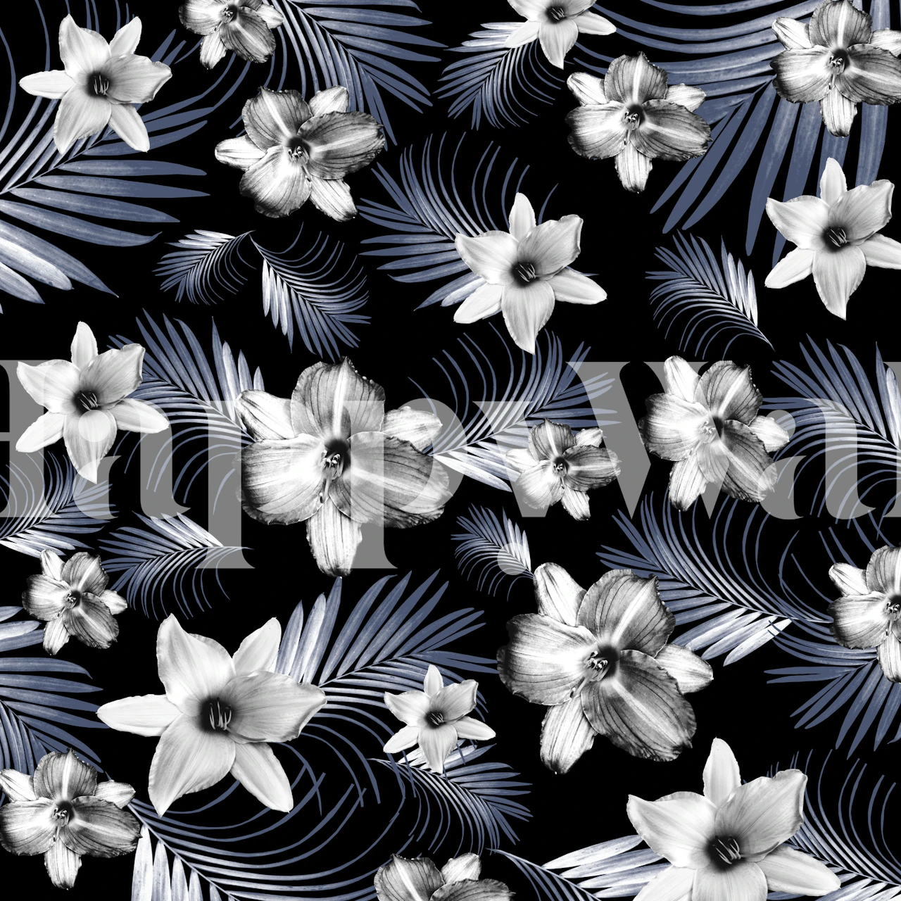 Tropical Flowers Palm 4 tapeta w pokoju