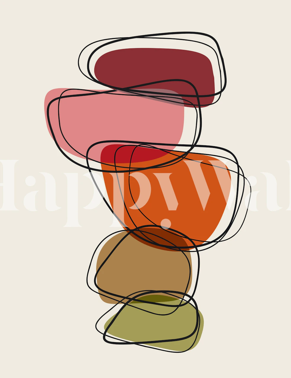 Abstract shapes in pink, orange, green, and black lines wallpaper