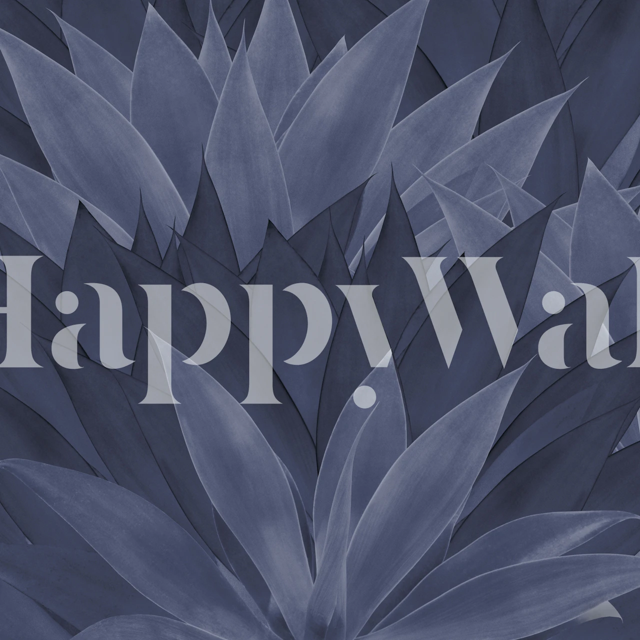 Monochromatic blue agave plant wall mural for calming interior decor.