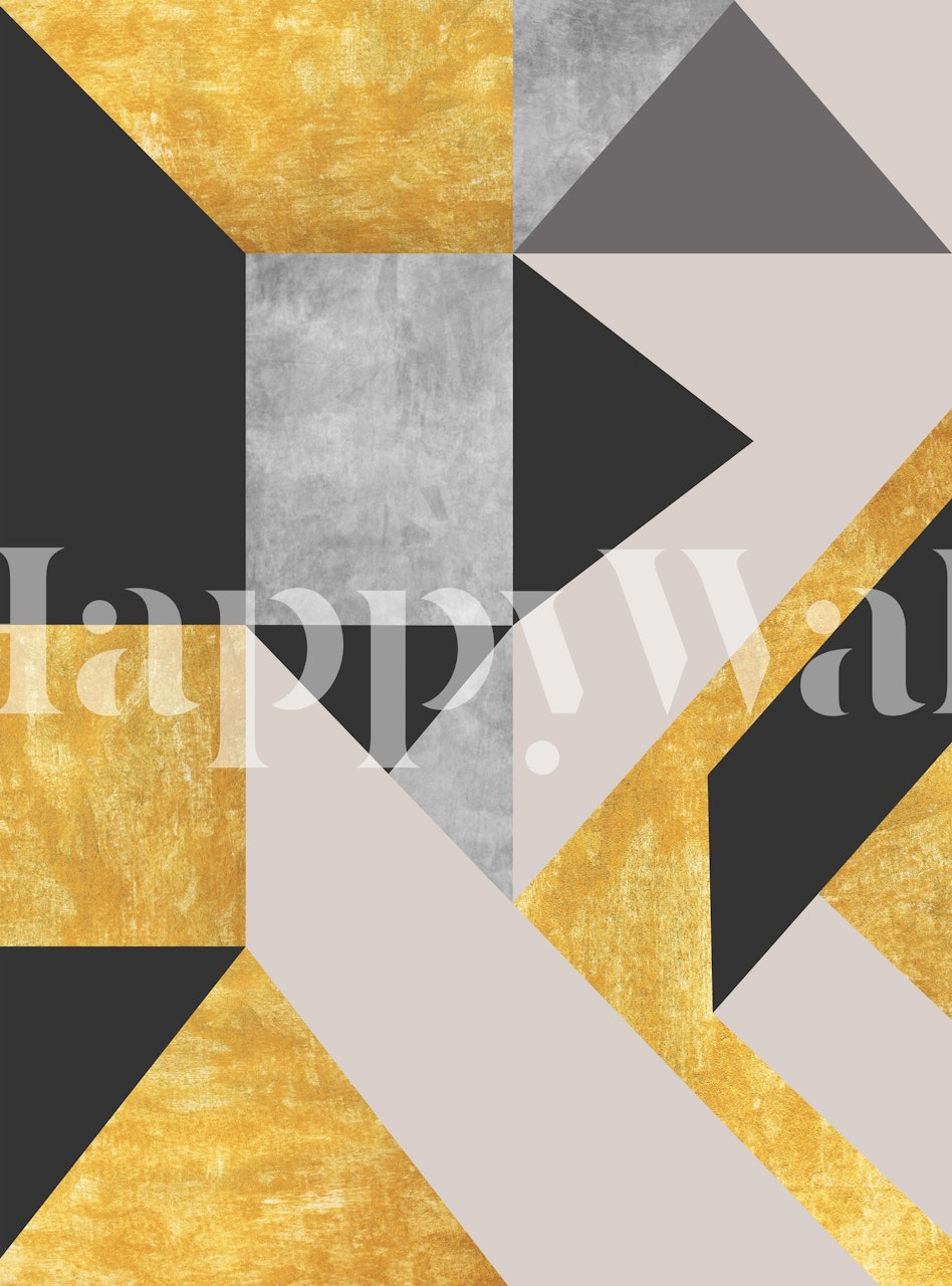 Geometric patterns in gold, black, and gray wallpaper
