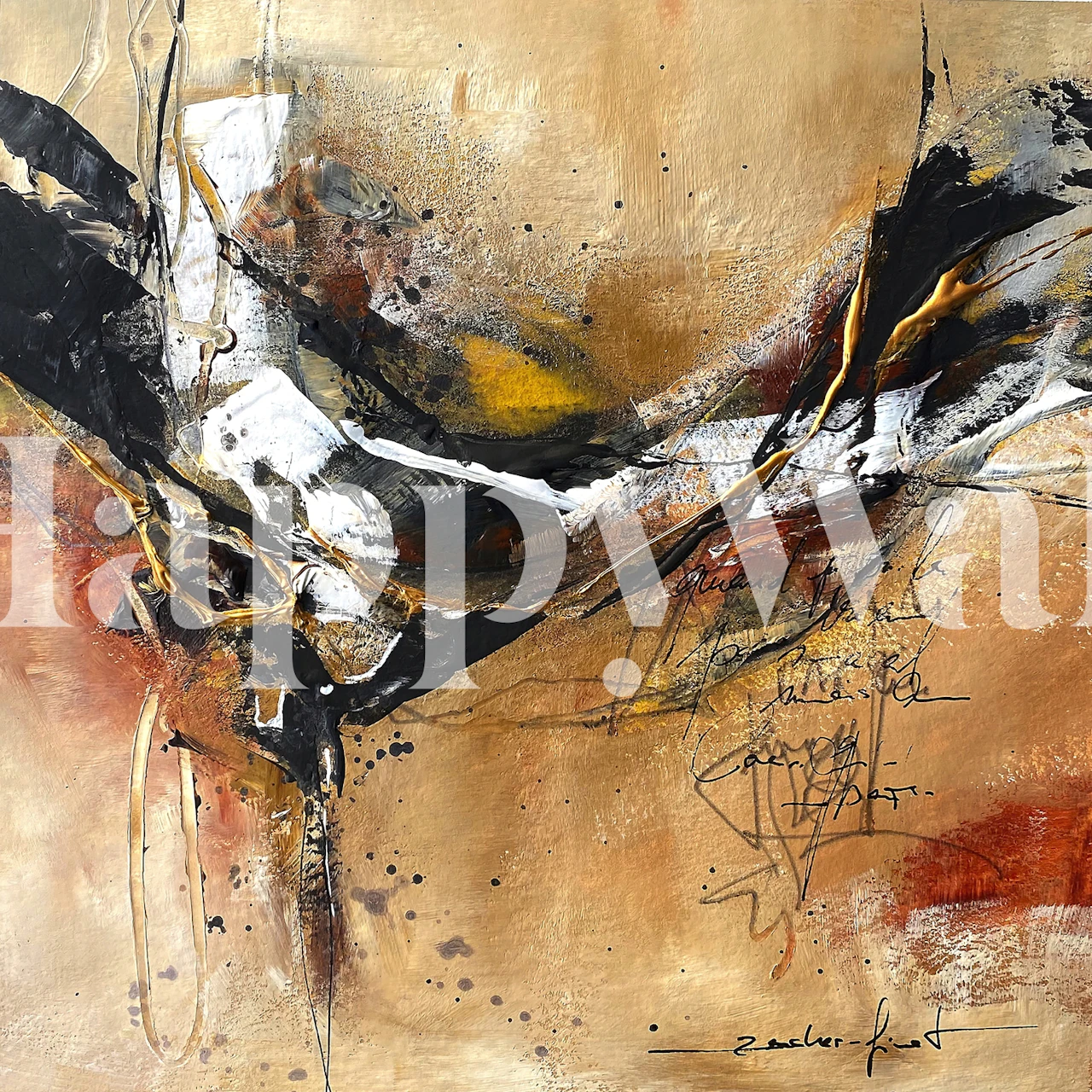 Abstract design with gold, black and white shades wallpaper