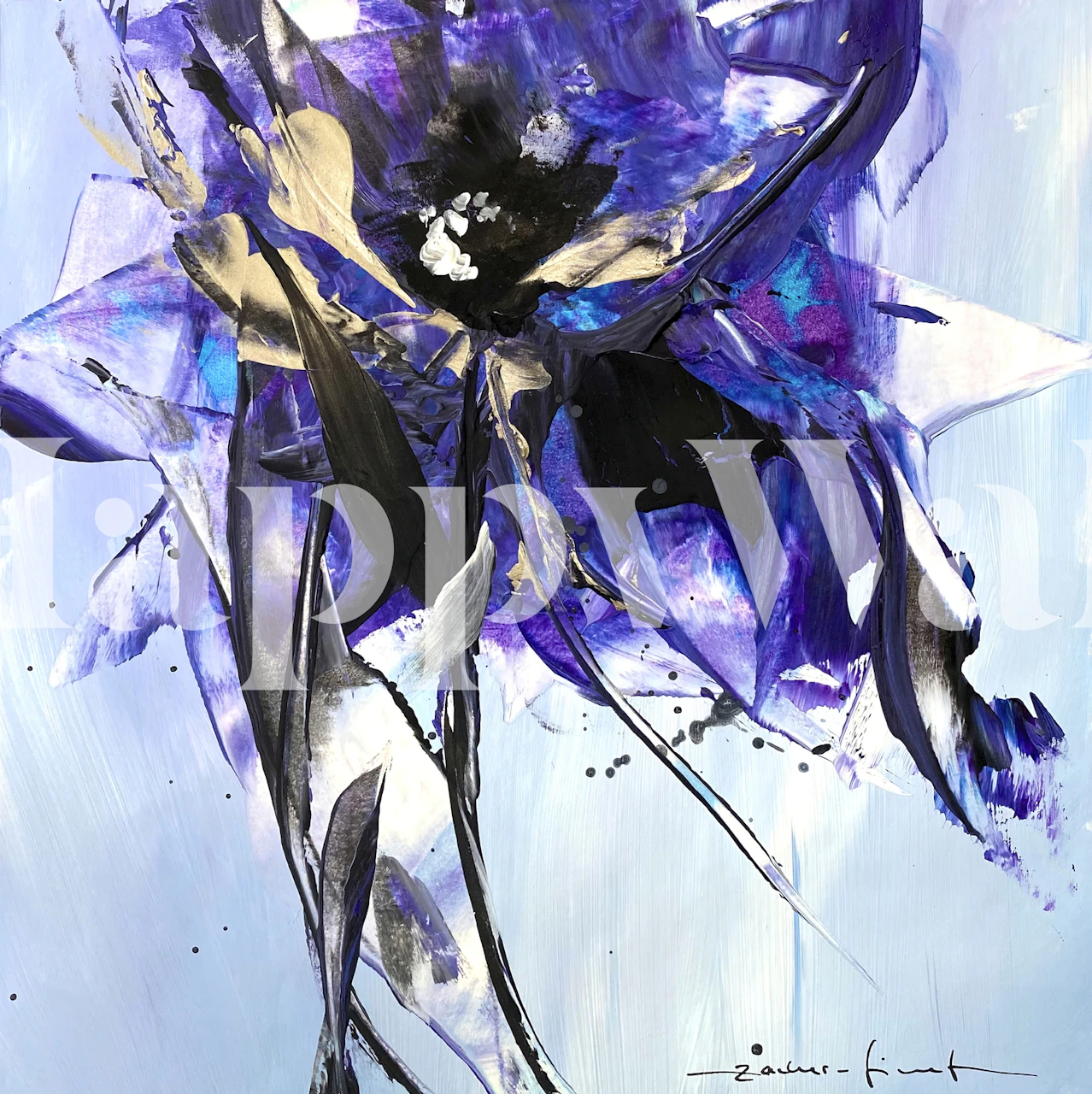 Purple floral abstract design with black accents wallpaper