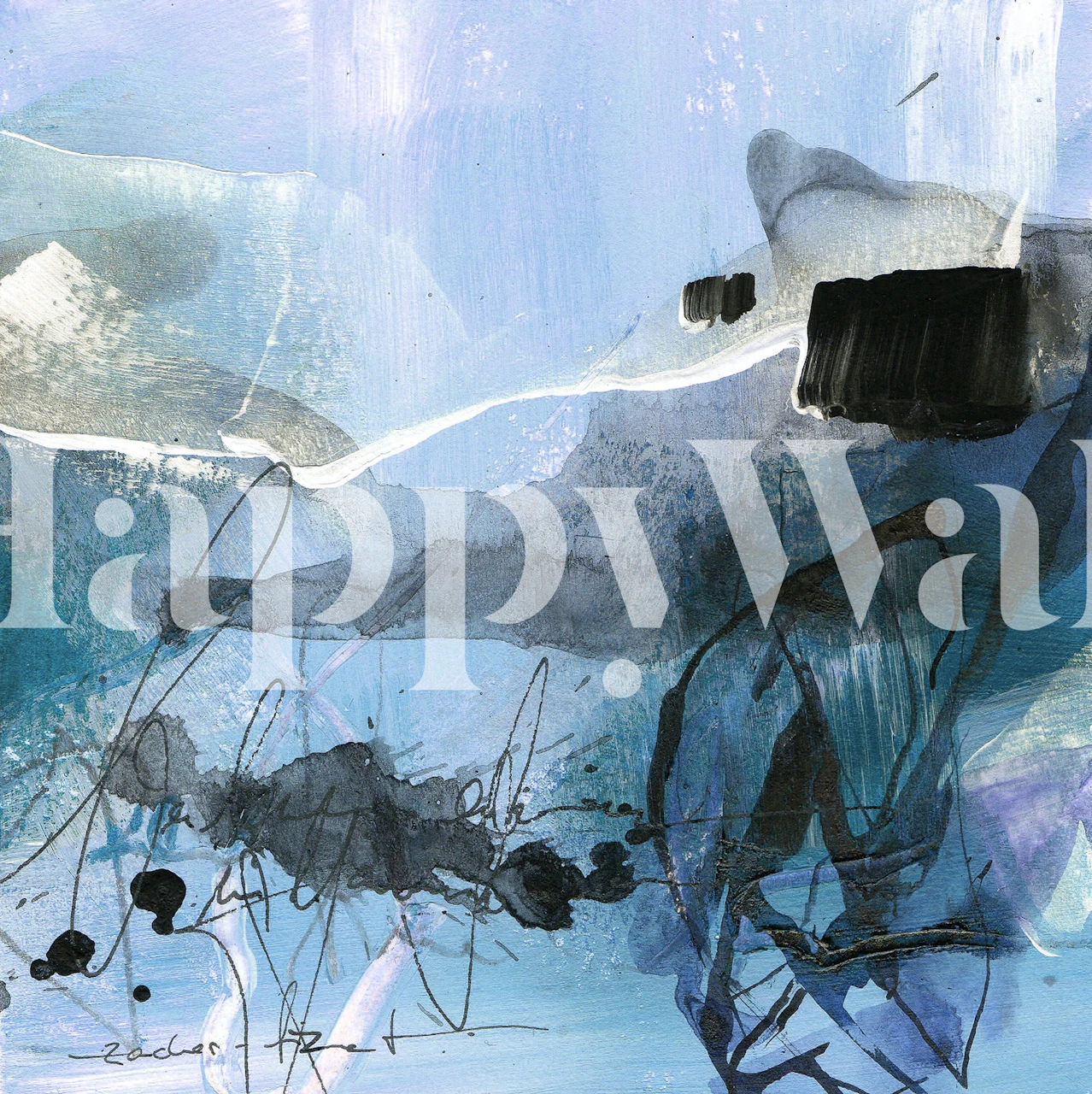 Blue and black abstract wallpaper with dynamic brush strokes