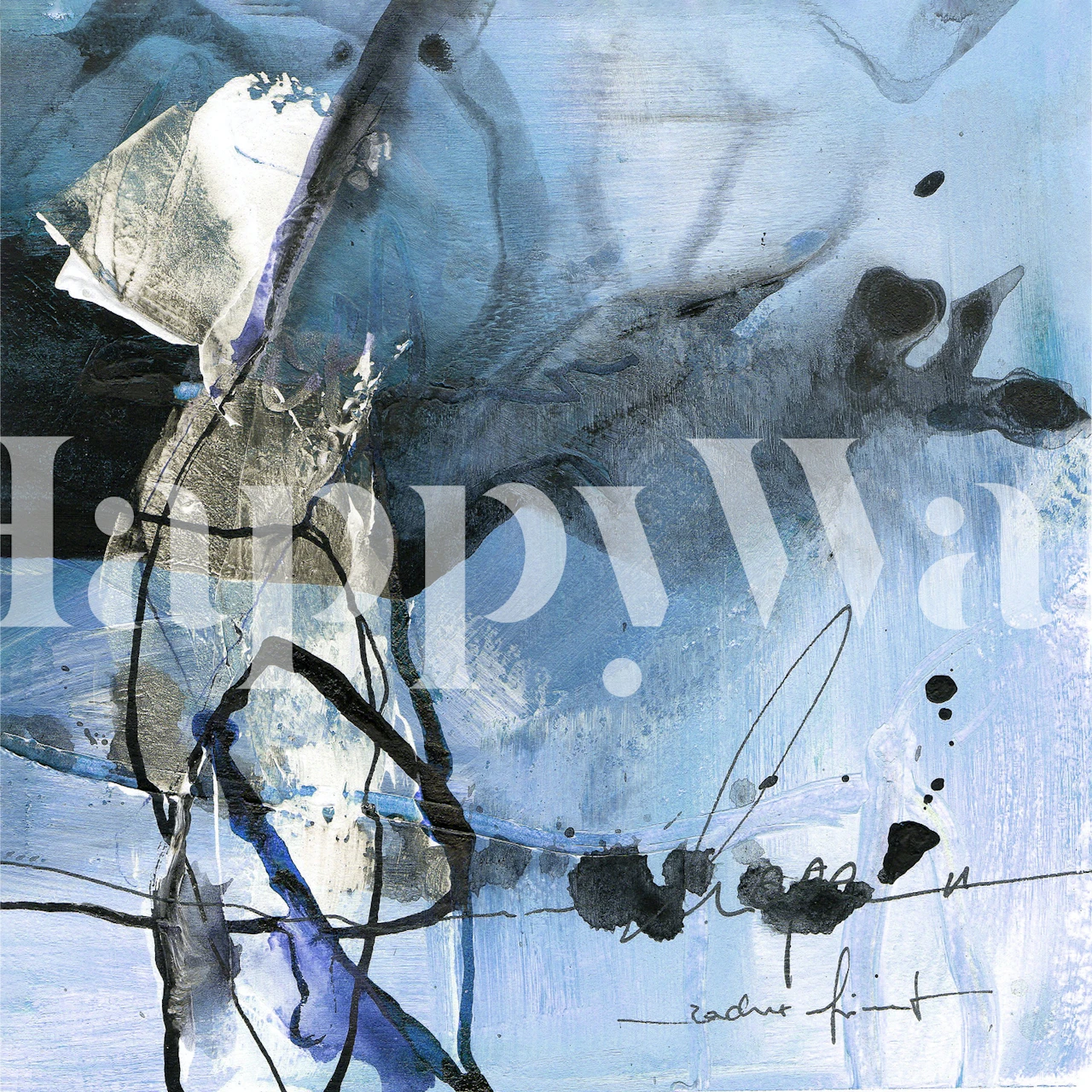 Blue Abstract Thinking 4 wall mural featuring a blend of blue shades and abstract brush strokes.