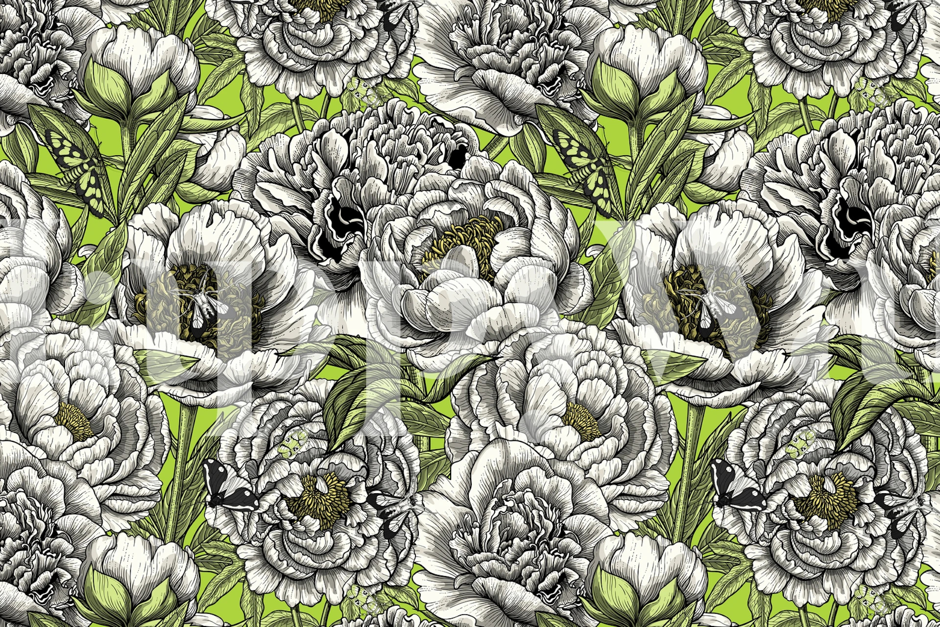 Peony flowers papel tapiz en configuración de habitación.