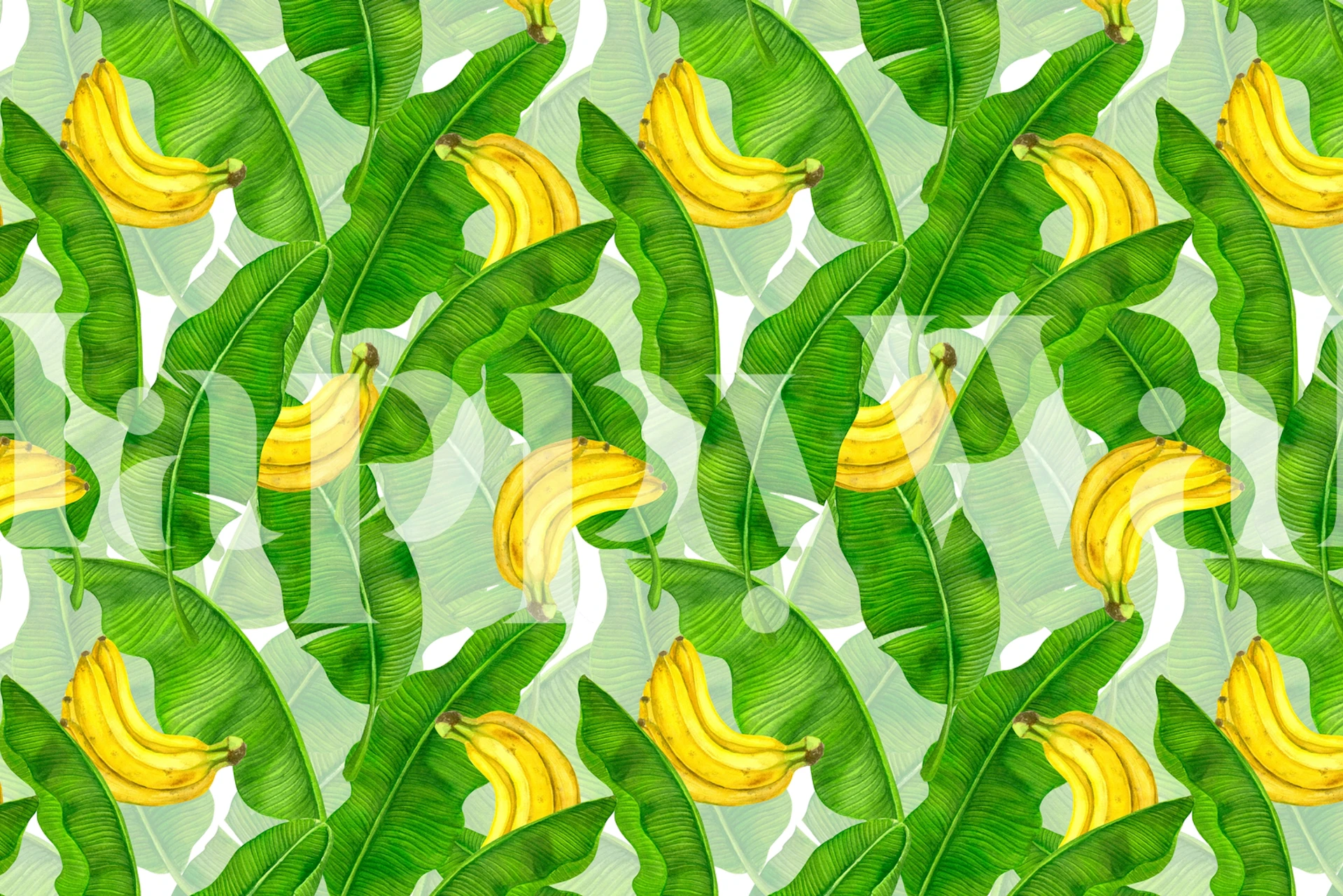 Bananas and leaves wallpaper in a room