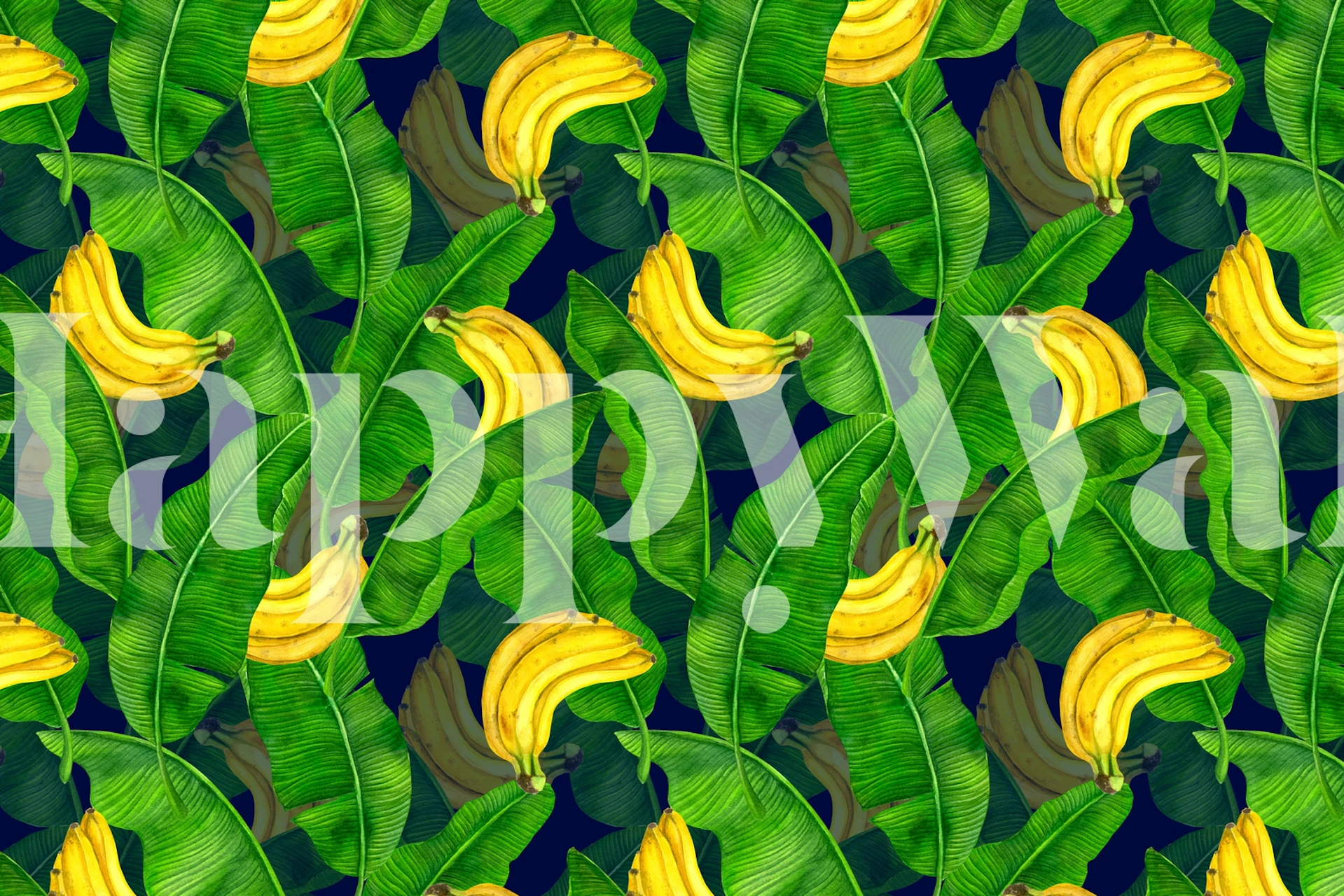 Bananas and green leaves on dark background tropical wallpaper