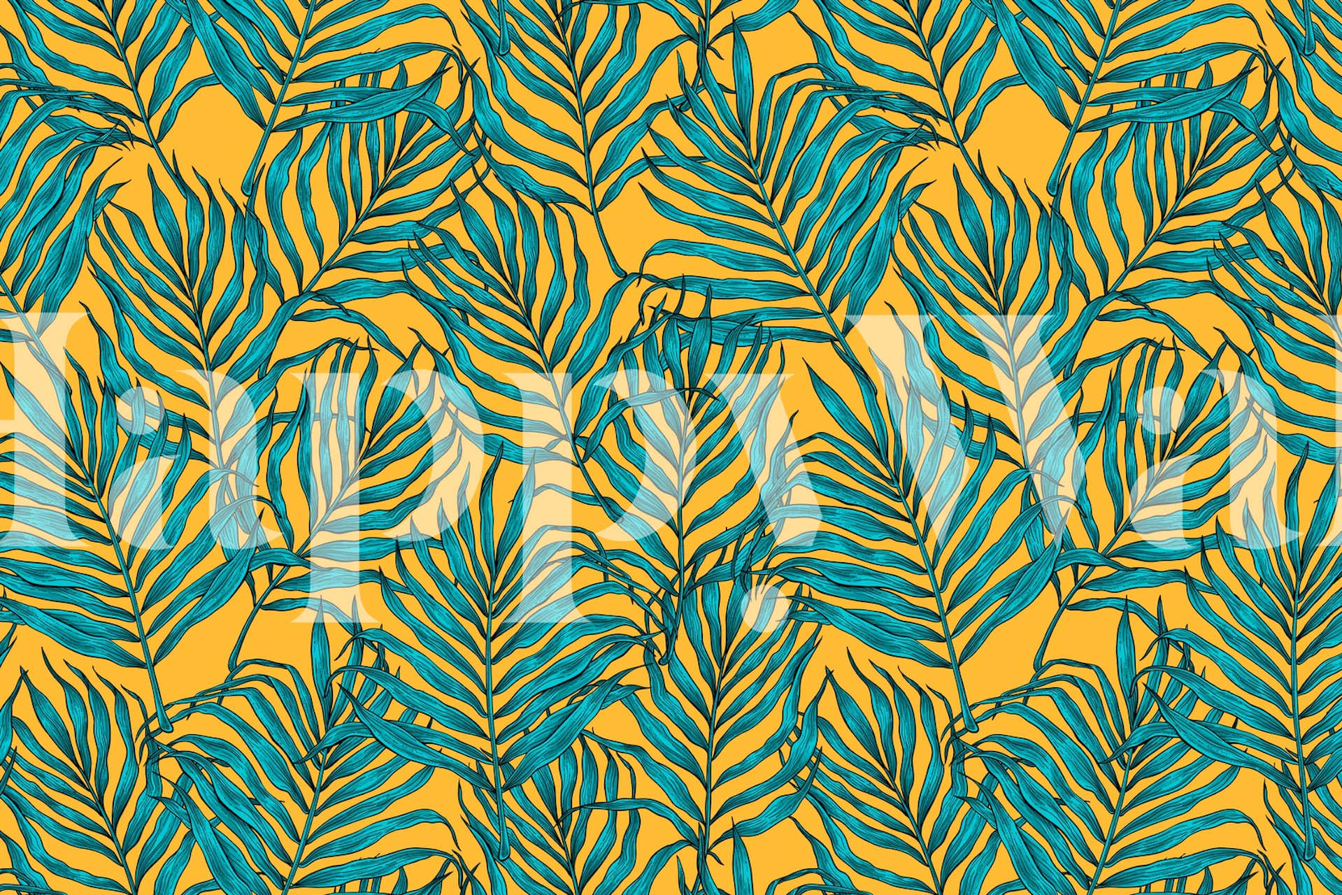 Palm leaves wallpaper in a colorful room