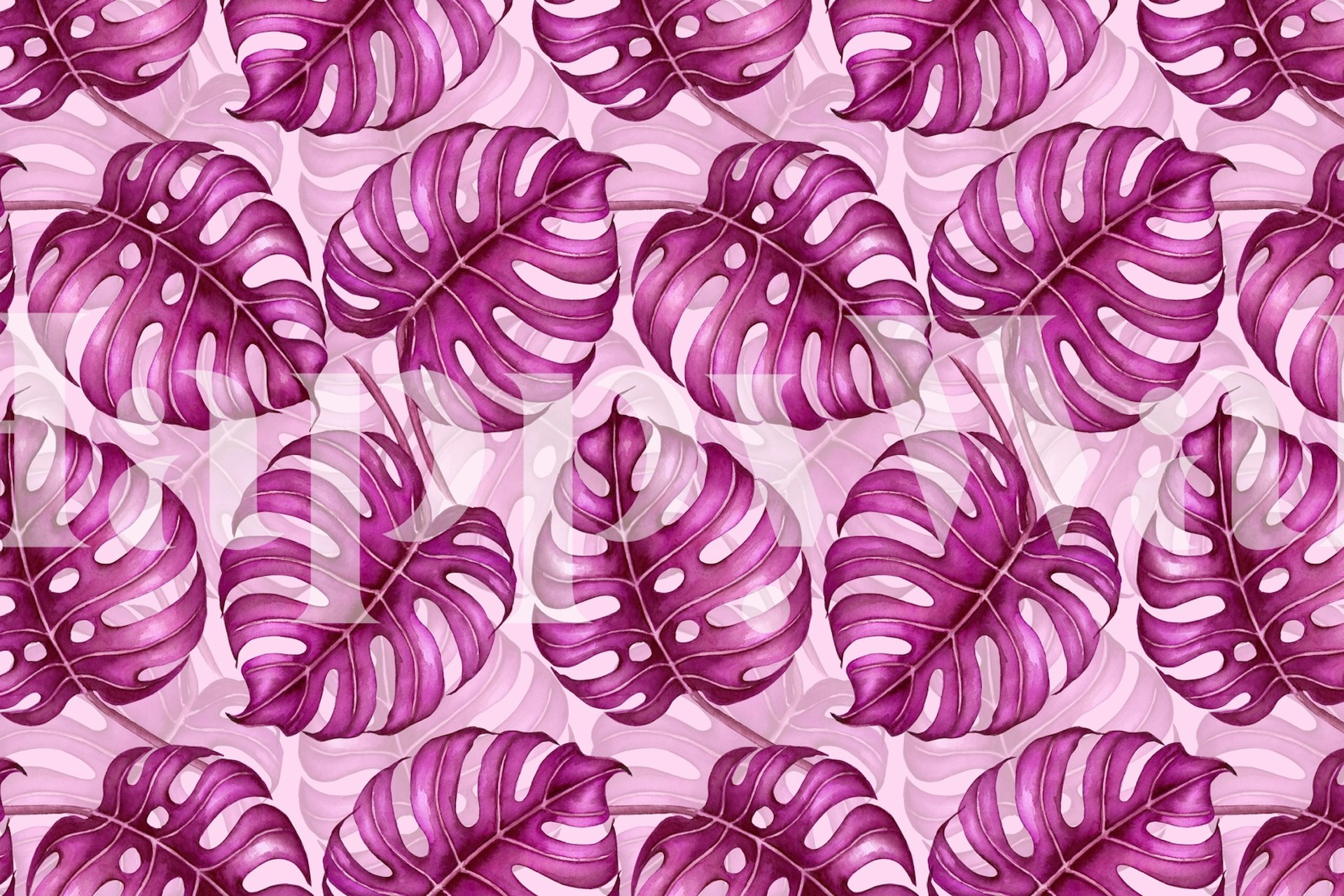 Tapeta Monstera watercolor w pokoju