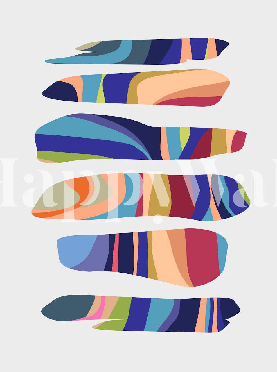 Colorful abstract shapes in stripes and curves wallpaper