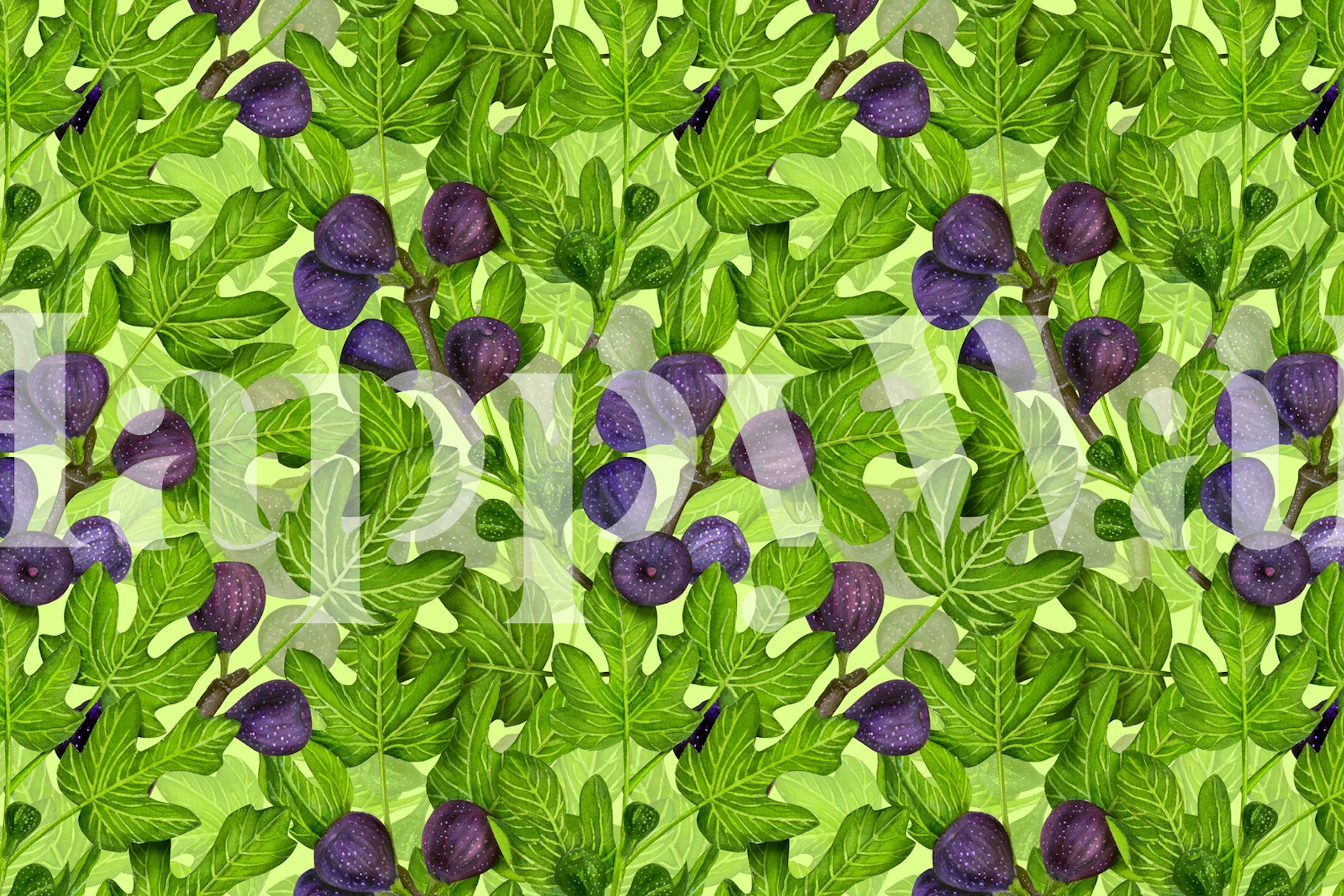 Fig branches wallpaper design displayed in a room