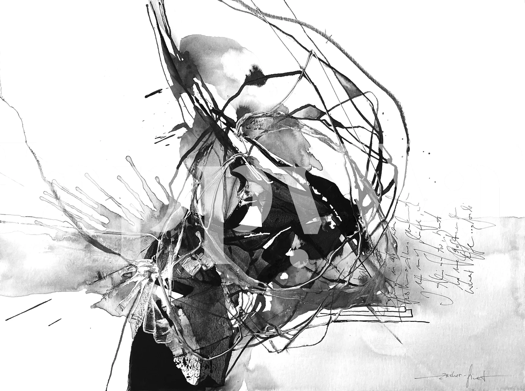 Black abstract art with textured patterns and lines wallpaper