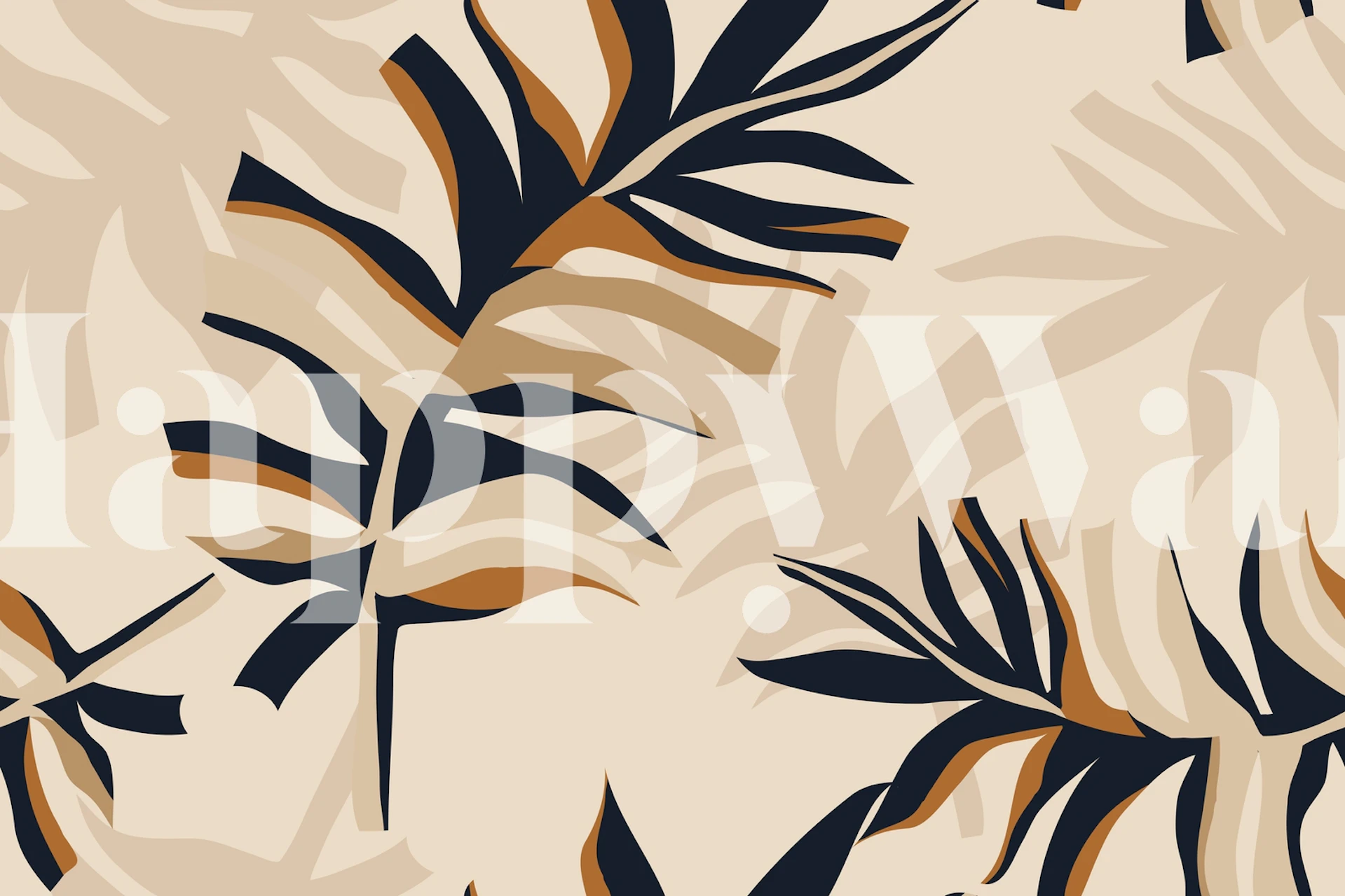 Zidna slika s minimalističkim uzorcima lišća u bež i tamnoplavim tonovima