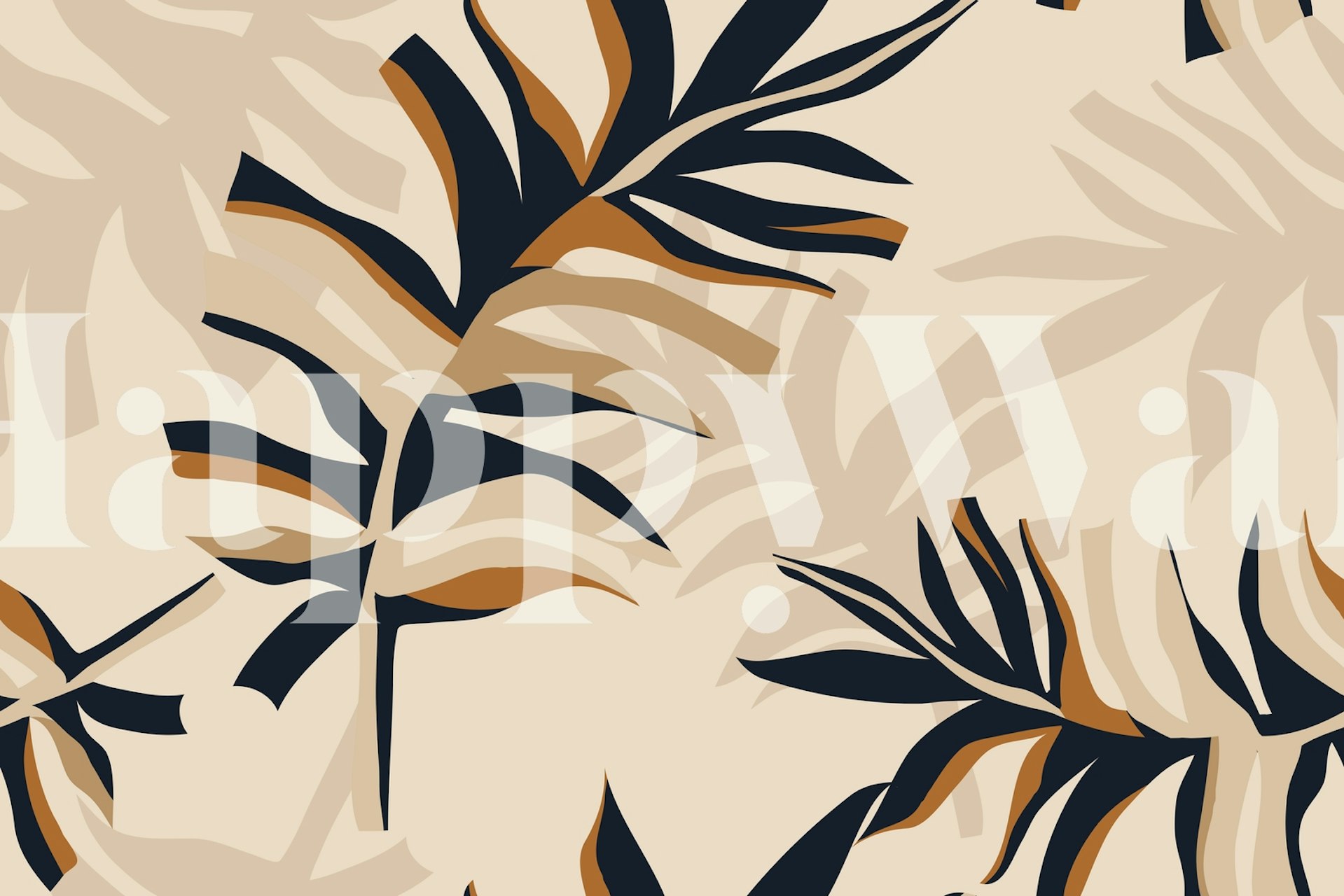 Minimalist leaf patterns wall mural in beige and dark blue tones
