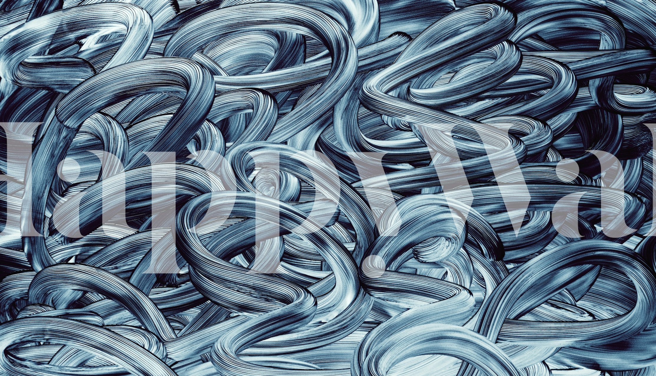 Mural de parede abstrato com pinceladas azuis e uma mistura de cores cerúleo e marinho