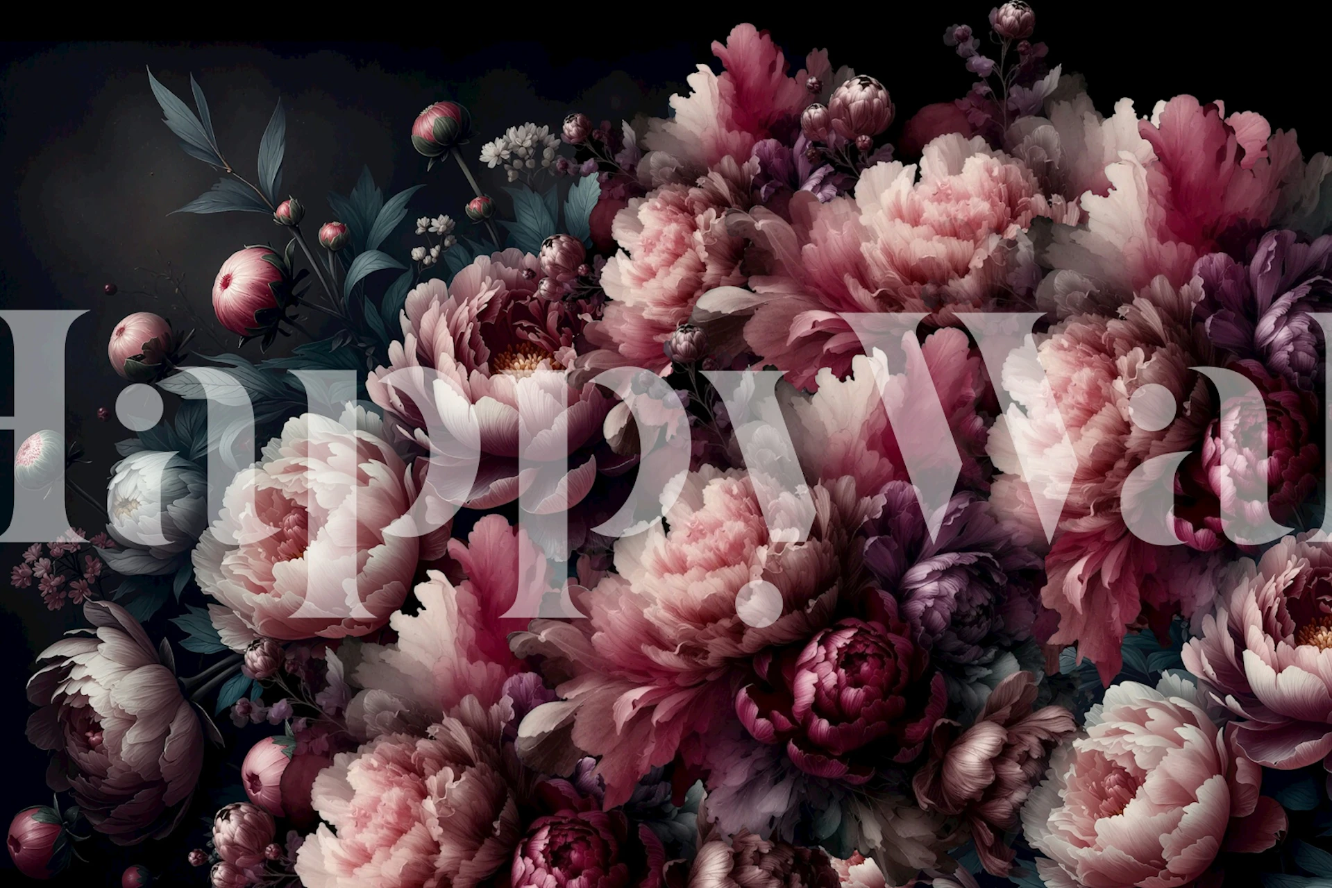 Vintage Peonies Pink Burgundy wallpaper in a room